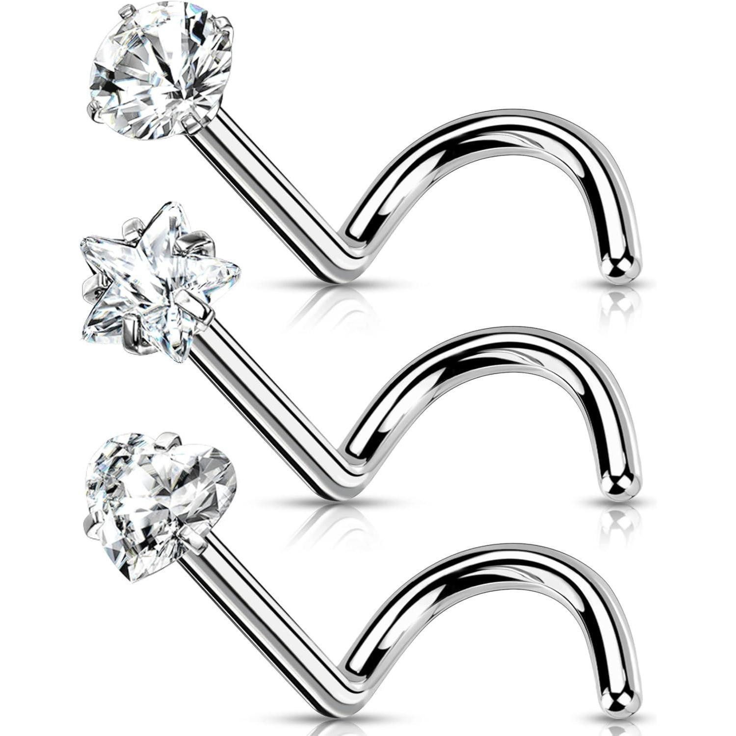 Nasenpiercing 20G Titanium Nose Ring S-Form CZ Star Nose Piercing 3mm Jewelry