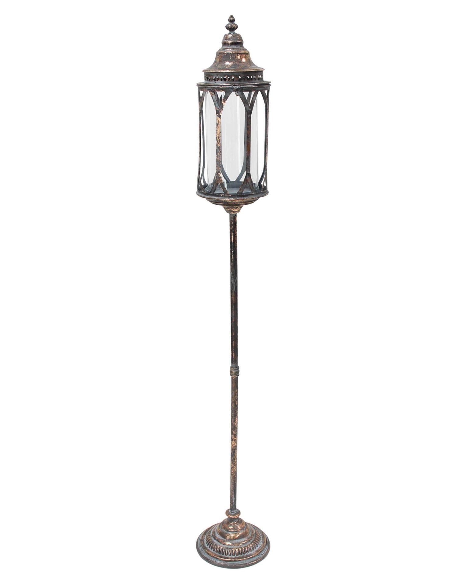 Dekoleidenschaft Kerzenlaterne "Vintage" Gartenlaterne aus Metall, kupfer / grau, XXL Outdoor Laterne, Standlaterne 141 cm hoch, Kerzenständer