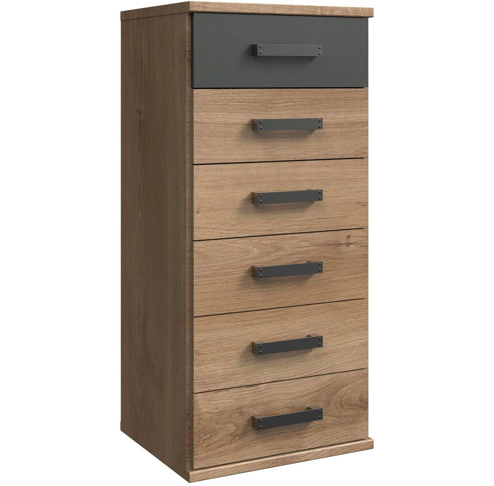 Wimex Kommode Cork (mit 6 Schubladen, 1 St., moderne Optik, schwaze Metallgriffe, industrial Style), 46x40x103cm Plankeniche / graphit