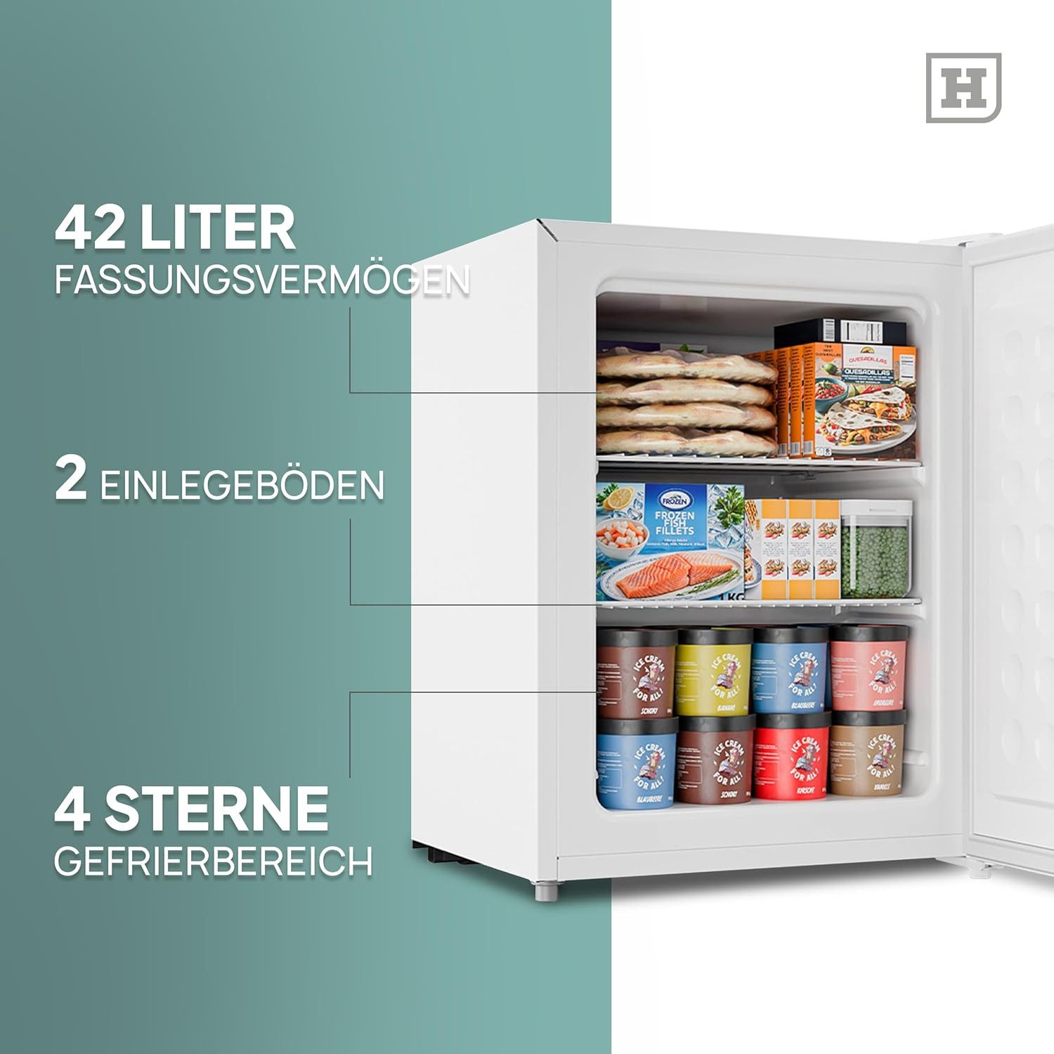 Heinrich´s Gefrierschrank mini Gefrierbox HGB 5288 W, 63,1 cm hoch, 47,3 cm breit, Tiefkühltruhe 4 Sterne Ideal für Büro Camping Outdoor Gefrierfach