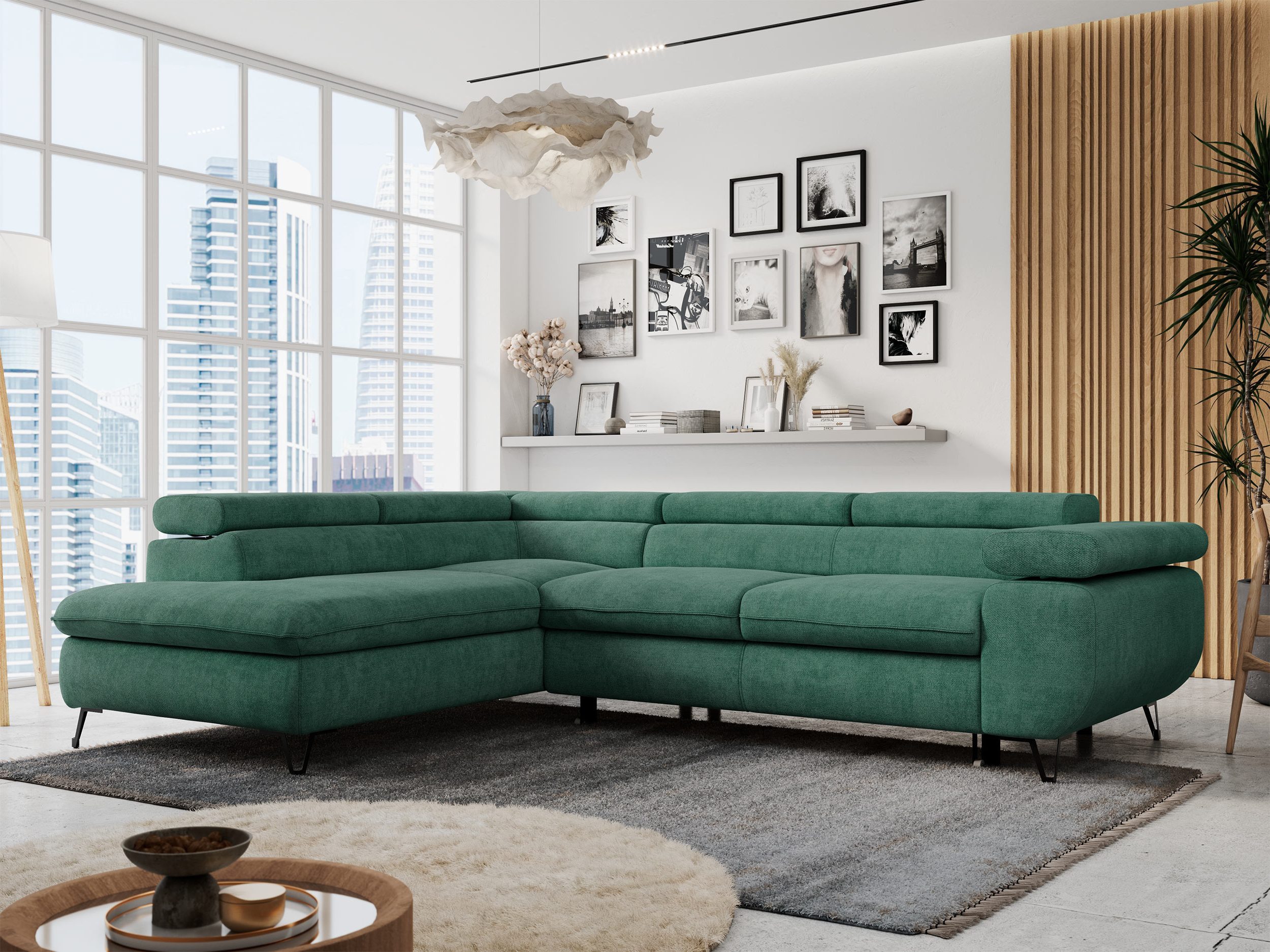 MKS MÖBEL Ecksofa PETER L, Set, Ecksofa L-form, HR35-Schaum, Wellenfederkern, Bettfunktion, Einstellbare Kopfstützen, Bettkasten