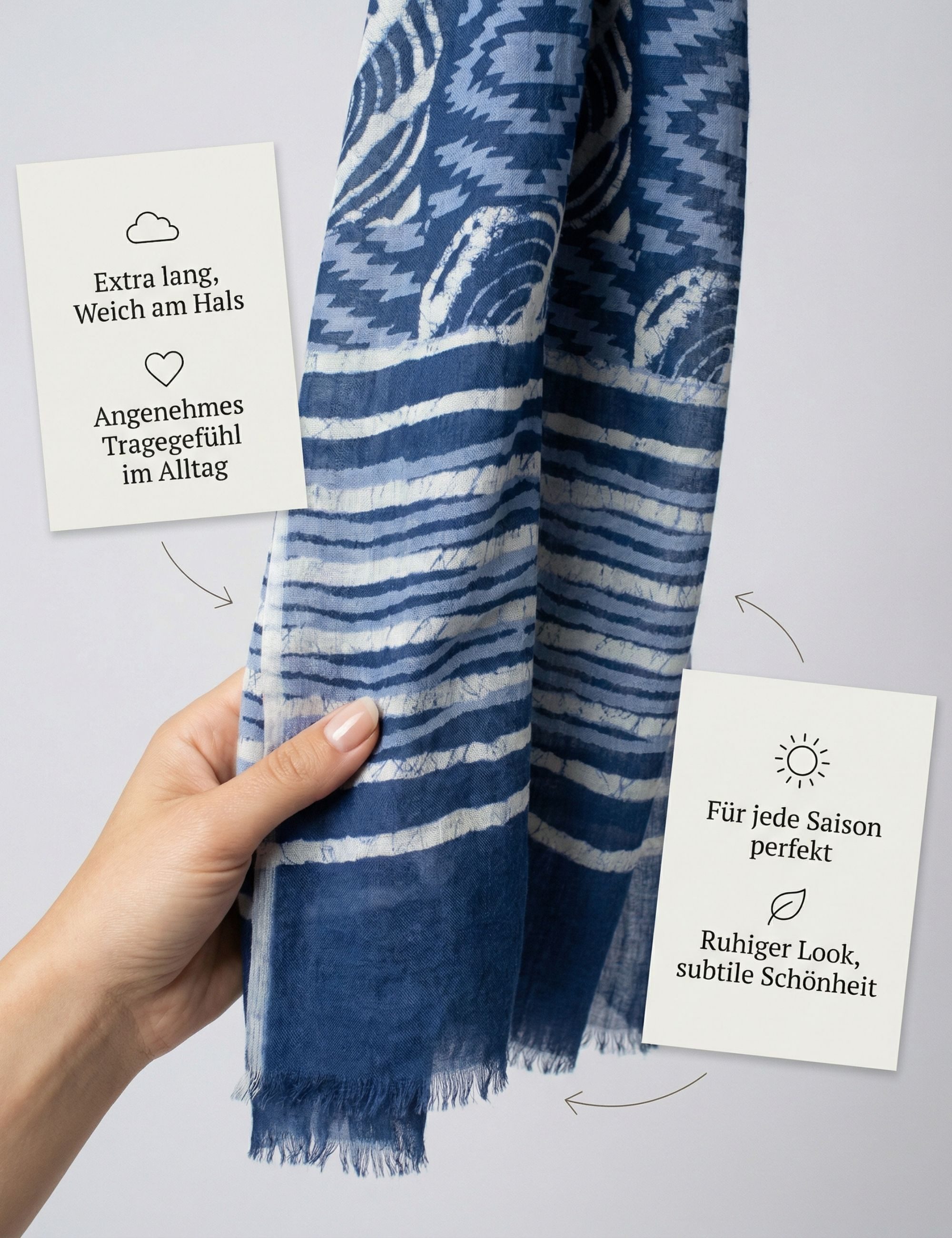 Sunsa Modeschal Winterschal XXL Große Stola Halstuch Schal aus 100% Viskose, Indigo Stil