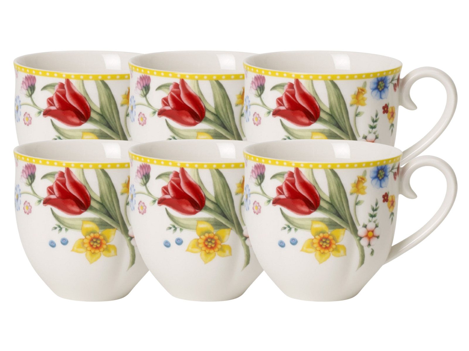 Villeroy & Boch Tasse Spring Awakening Henkelbecher 0,4l Set6, Premium Porcelain
