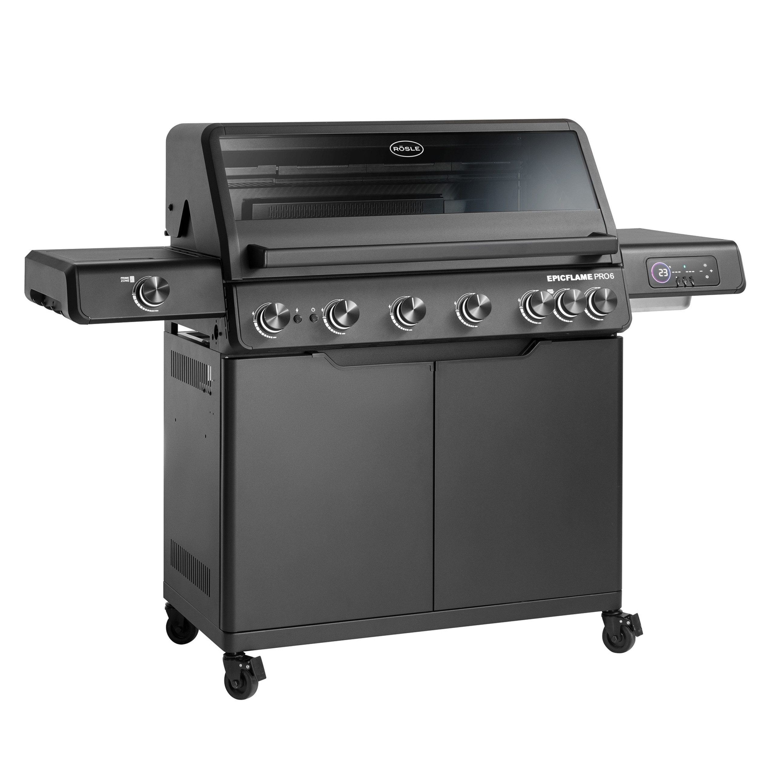 RÖSLE Gasgrill Rösle Gasgrill EPICFLAME PRO 6 Schwarz mit PRIMEZONE und Backburner