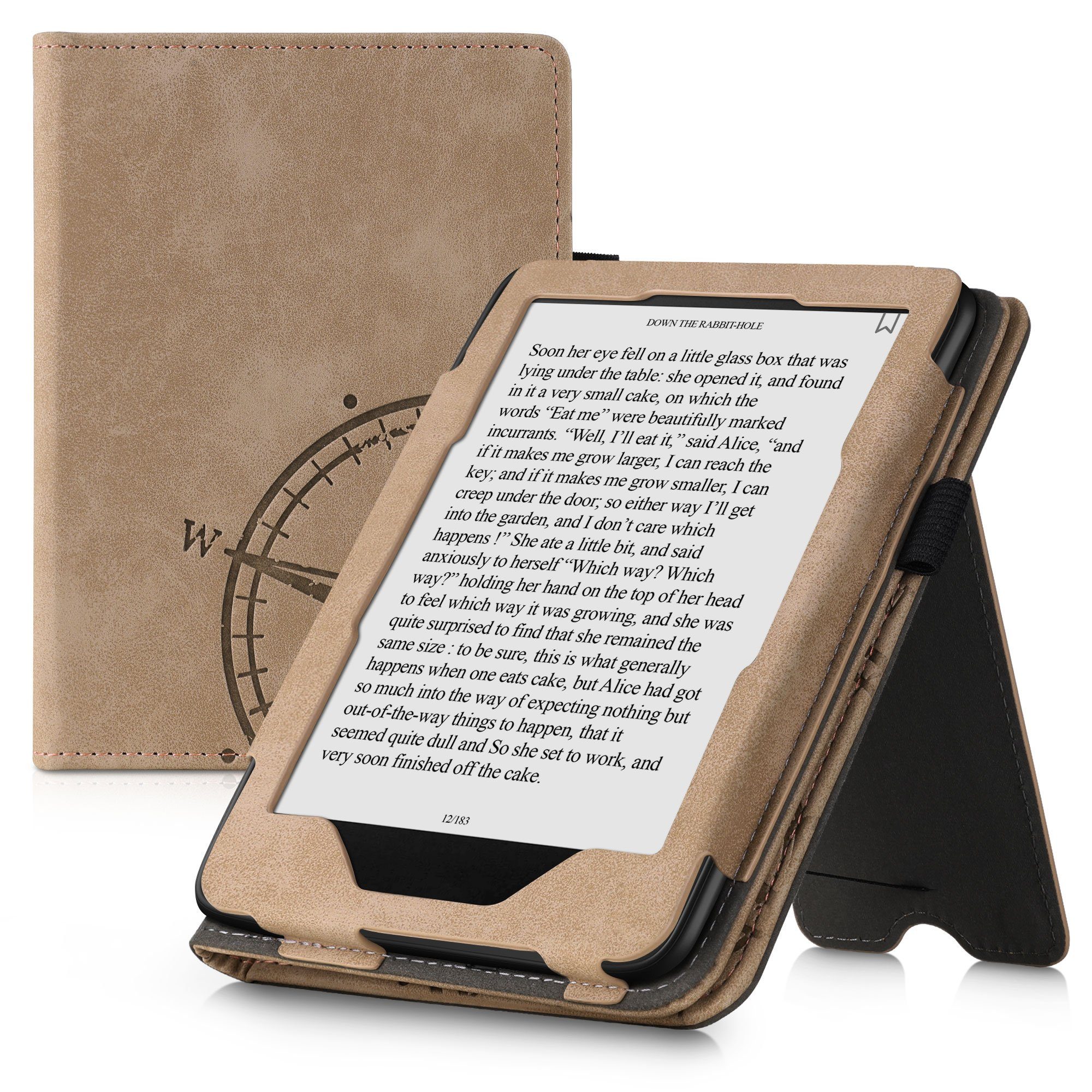 kwmobile E-Reader-Hülle Flip Hülle für Amazon Kindle Paperwhite (10. Gen,  2018) - Cover Handschlaufe - Kompass Vintage Design