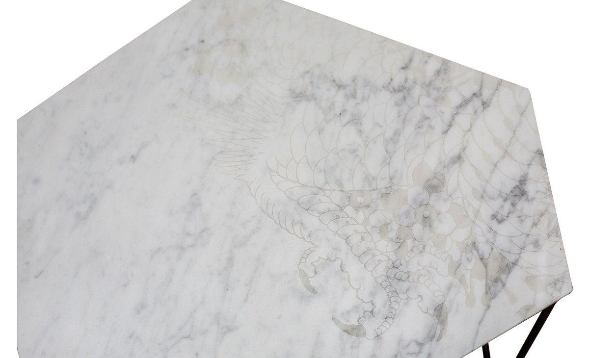 Marmorplatte Casa Schwarz Designer - mit Couchtisch Padrino Muster x H. Wohnzimmertisch x Luxus / 48 40 Weiß mit 64 Couchtisch cm