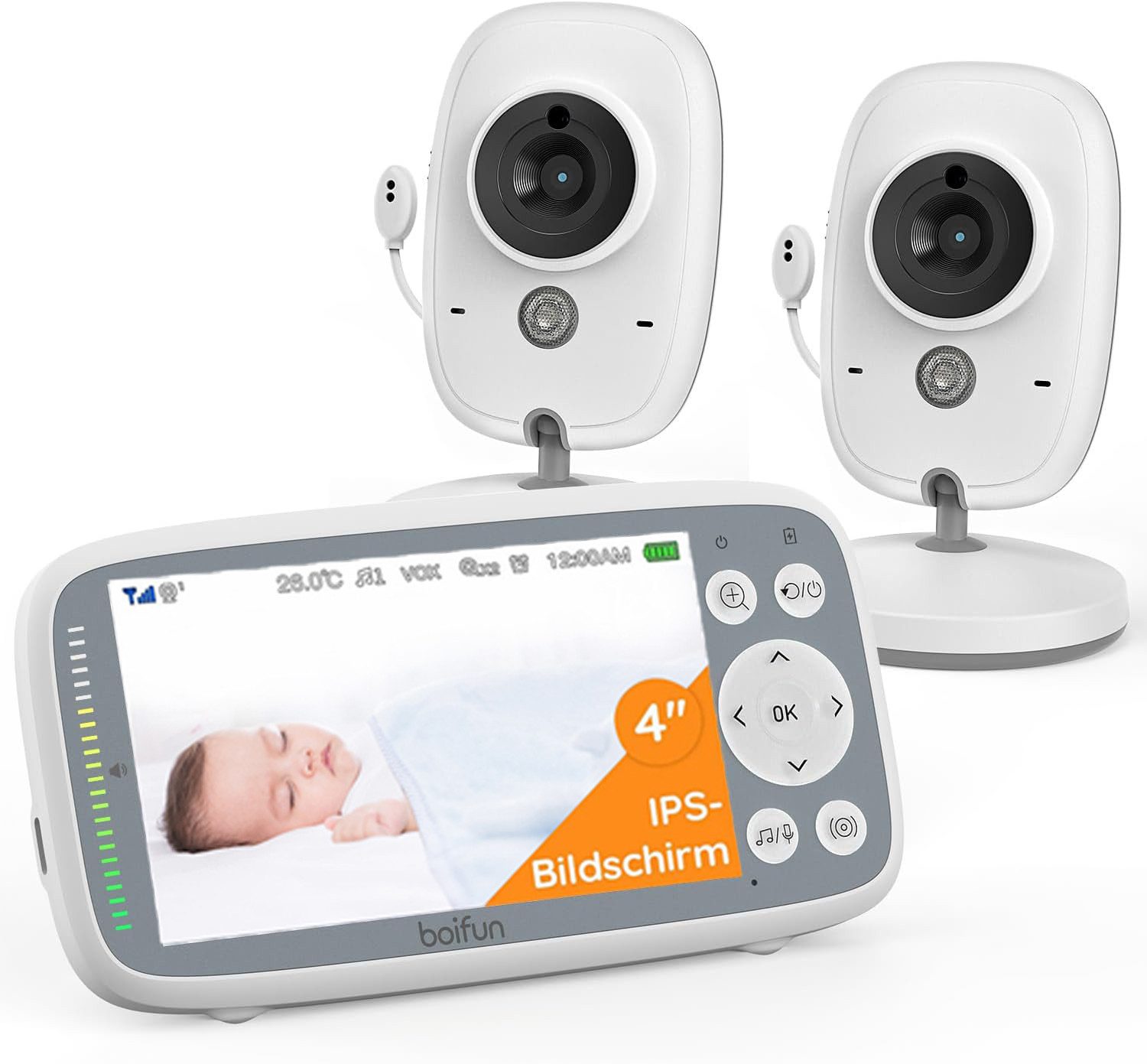 Babyphone Babyphone mit 2 Kameras App 4 Zoll Digital IPS Bildschirm