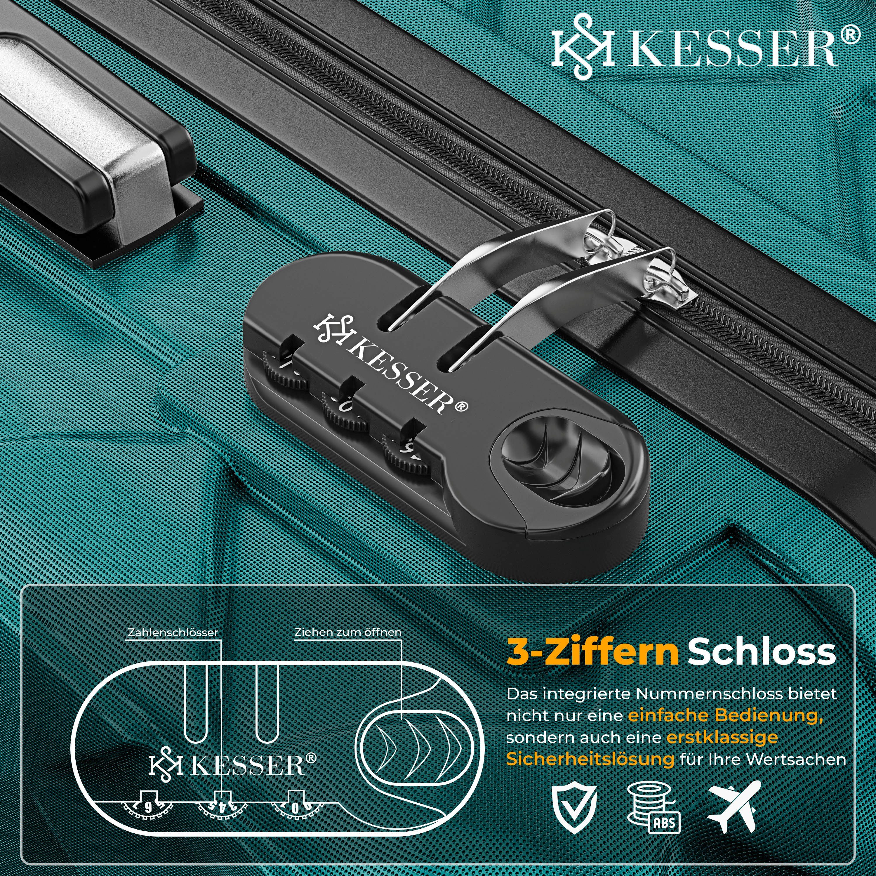 KESSER Hartschalen-Trolley Reisekoffer, 4 Rollen, ABS Hartschalenkoffer mit Zahlenschloss Kofferwaage & Reisebrieftasche – Bild 3 von 5