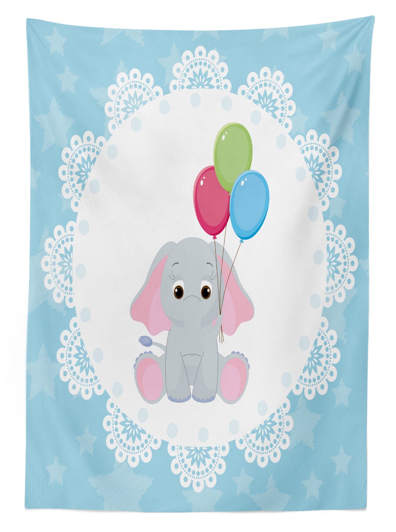 Luftballons Abakuhaus Tischdecke Klare Farbfest geeignet Nursery Sterne Elephant Farben, den Außen Bereich Waschbar Für