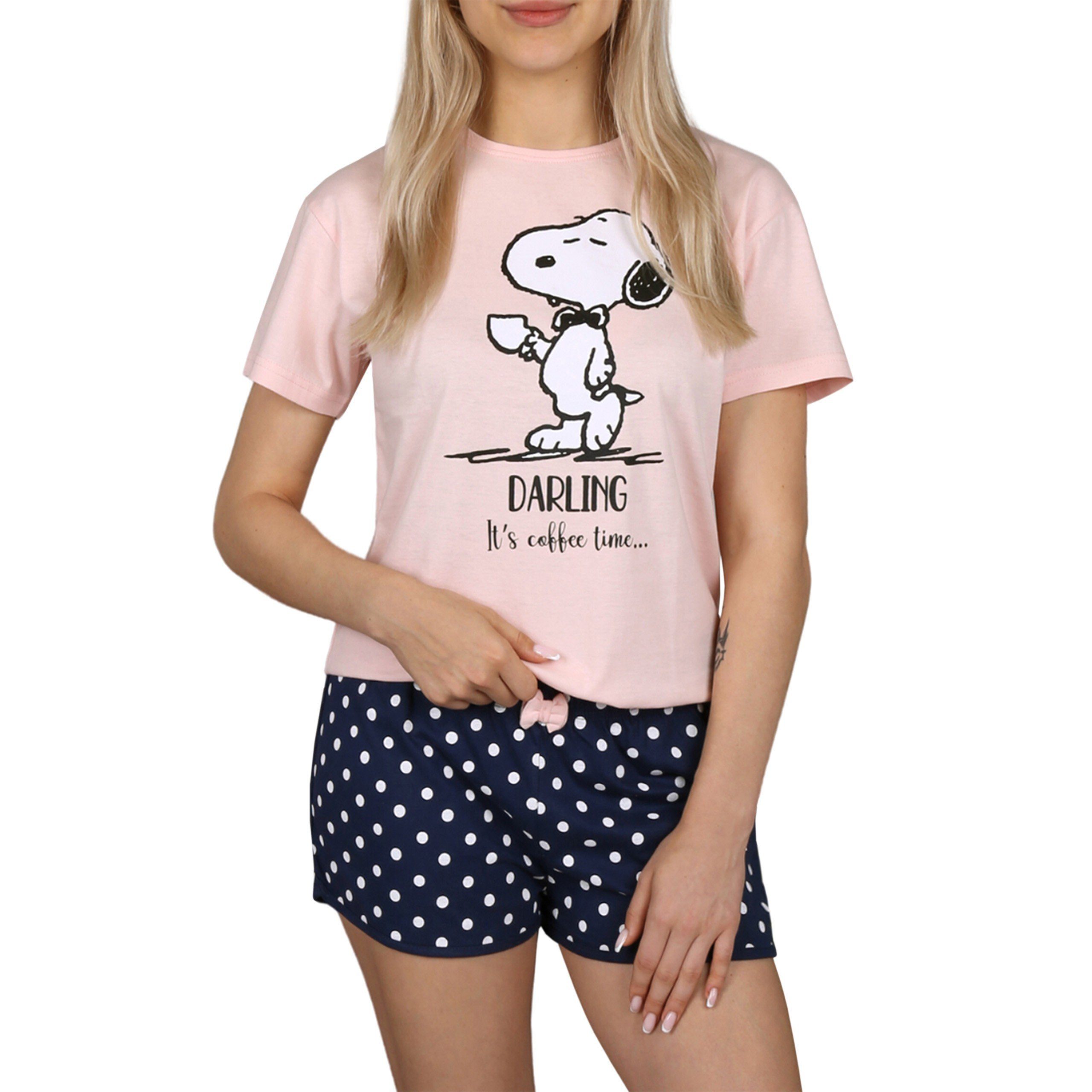 Sarcia.eu Capri-Pyjama Snoopy und die Peanuts rosa-marineblauer  Mädchenschlafanzug, kurzarm