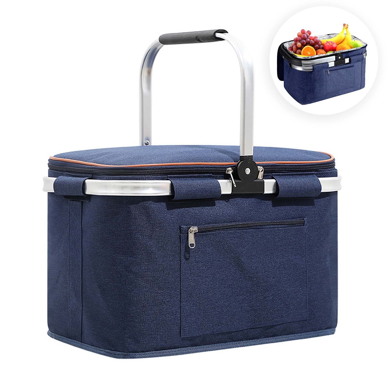 CALIYO Picknickkorb 32L Kühltasche Einkaufskorb Picknickkorb Große isolierte Lunchtasche, für Büro Camping Picknick Reisen Seitenstütze Aufrecht Halten