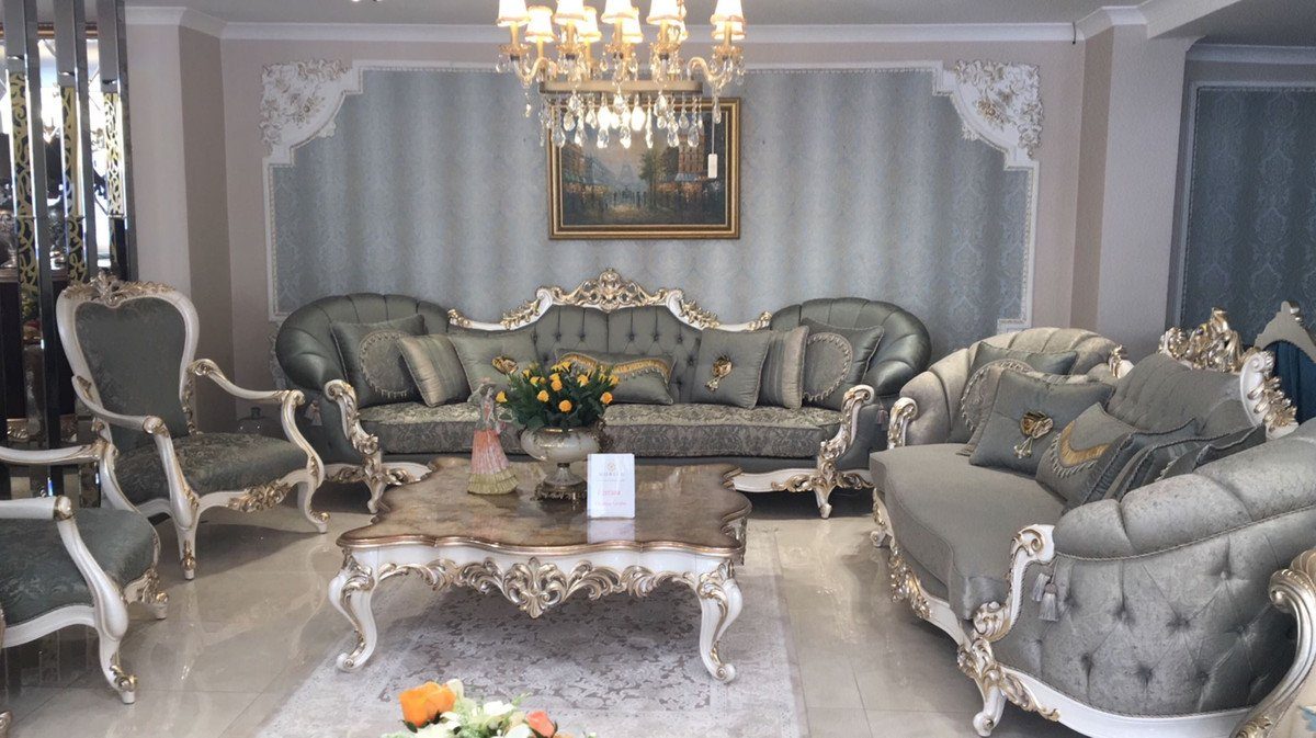 Wohnzimmer / Padrino Grün / - Prunkvoll Möbel Wohnzimmer Weiß Barock Casa Gold Barock Sofa Edel Luxus Handgefertigte & Sofa -
