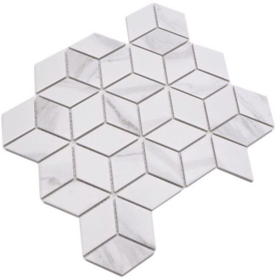 Mosani Mosaikfliesen Würfel Mosaik Fliese Keramik weiß anthrazit Carrara Wand