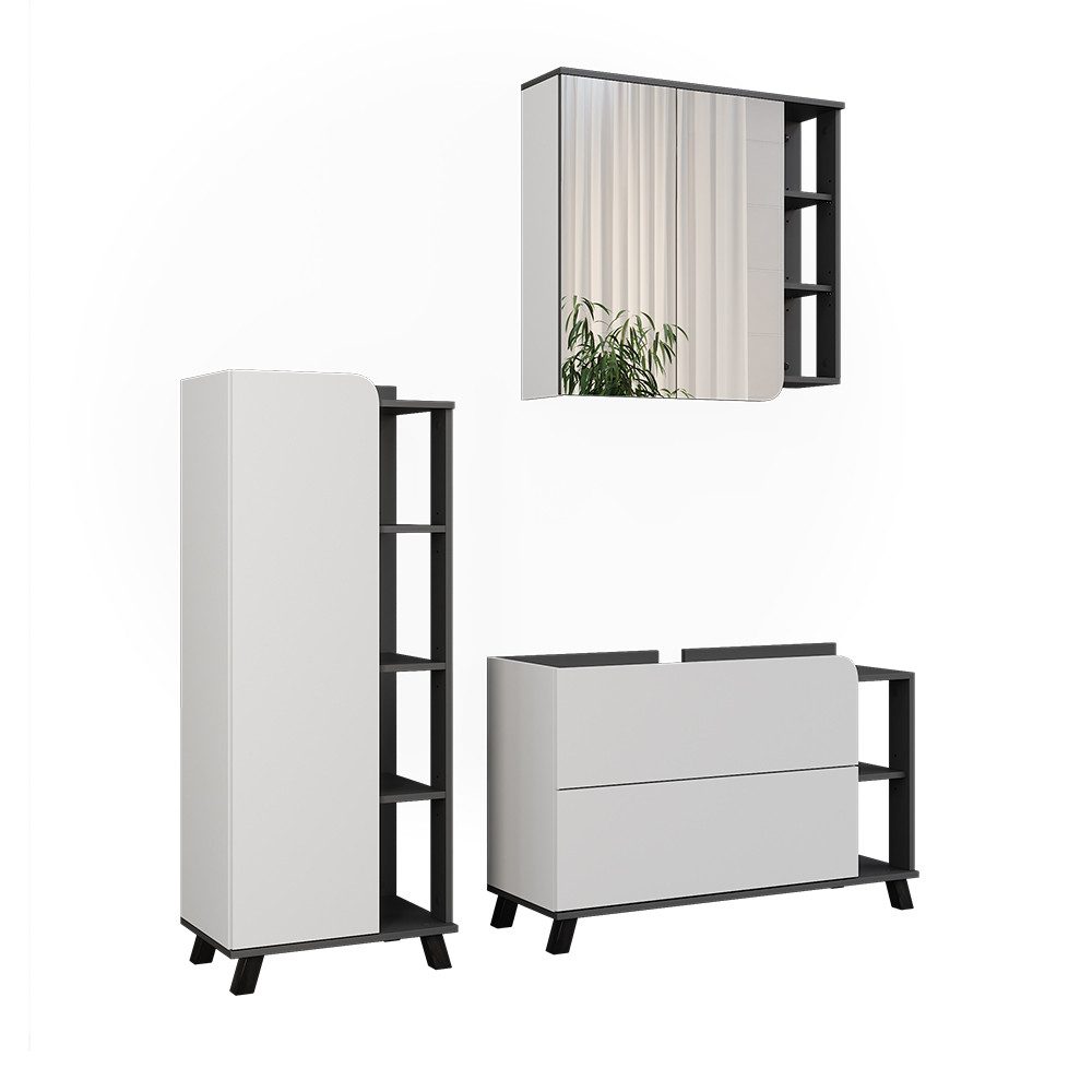 Vicco Badmöbel-Set Karen, Anthrazit/Weiß, 3 Teile, (3-St., 3er Set)