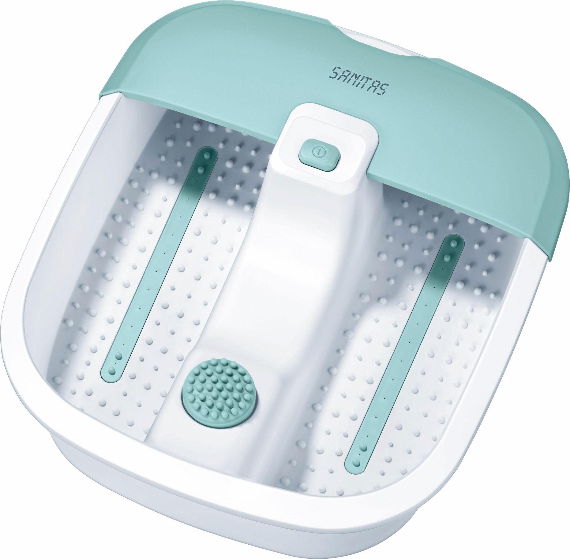 Sanitas Fußbad SFB 07 mit Vibrations- und Sprudelmassage, sowie Wassertemperierung, Abnehmbarer Spritzschutz, rutschfeste Gummifüße, mit Massageaufsatz