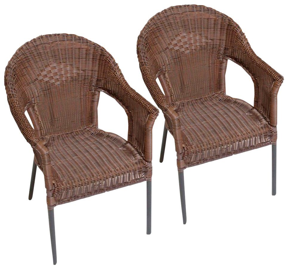 VCM Polyrattan Stuhl Stühle Rattan Gartenstühle Sessel Gartensessel Braun 
