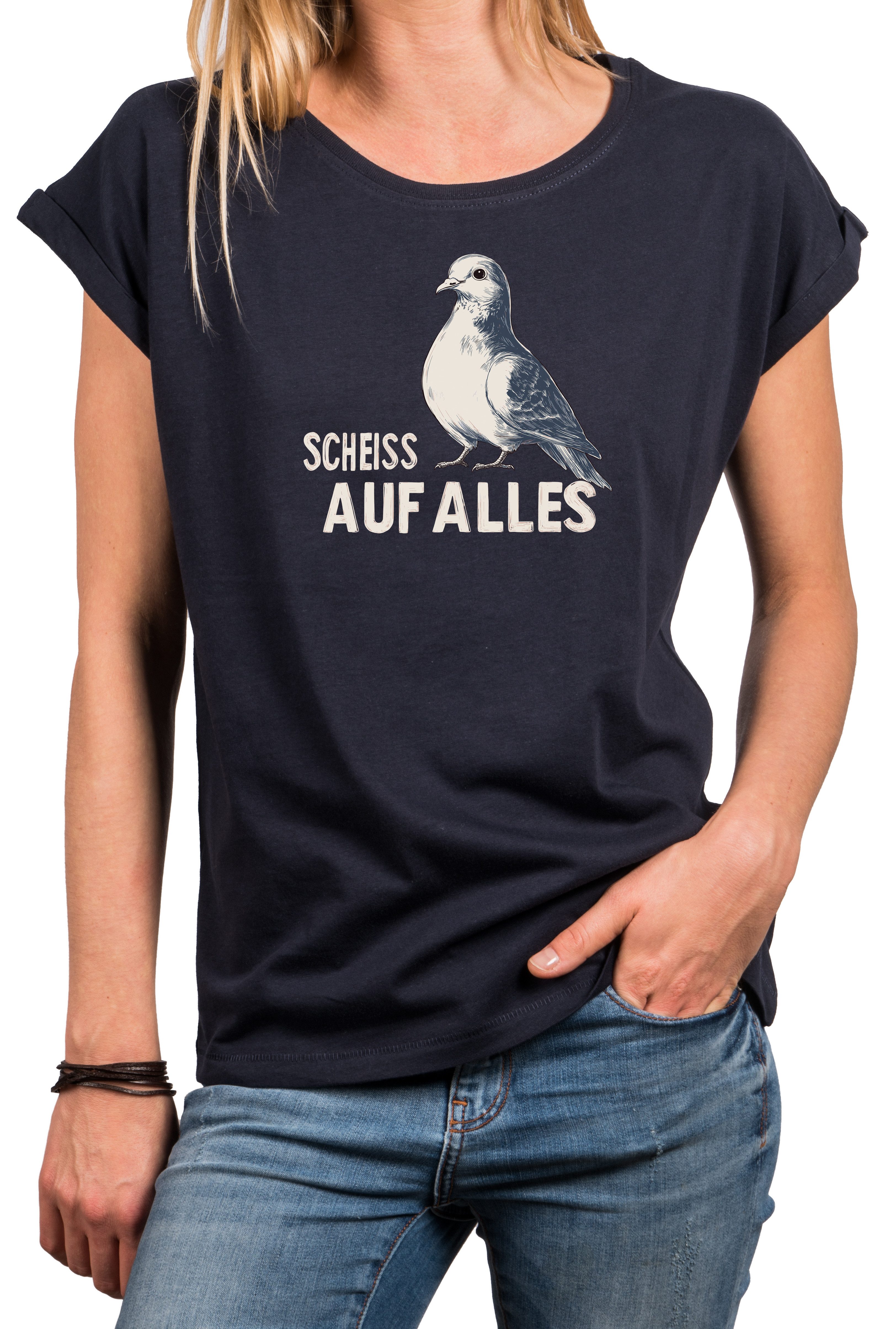 T-Shirt Damen-Top mit frechem Spruch und Tierprint – „Sei wie eine Taube“