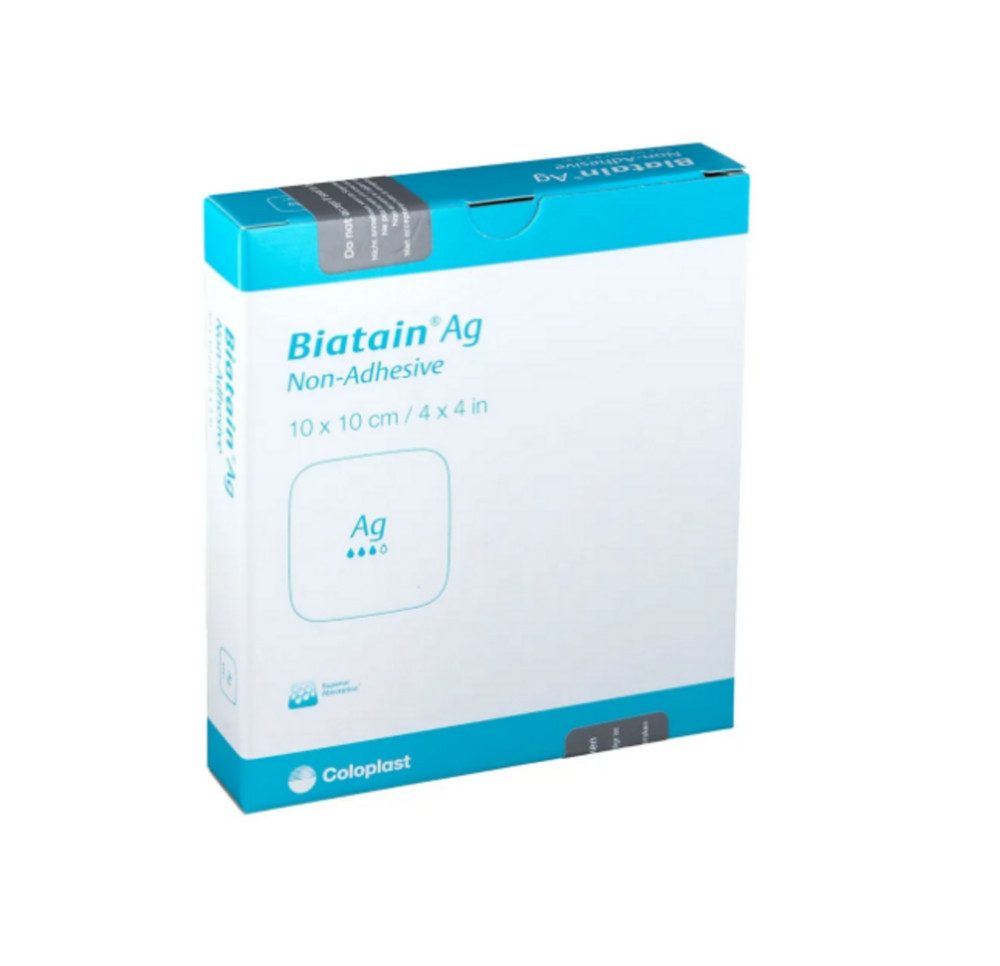 Coloplast Wundpflaster BIATAIN AG Schaumverband 10x10 cm nicht haftend (Spar Set, 5 St., Wundheilung fördern, Schutzverband für Wunden), Hautfreundlicher Wundverband