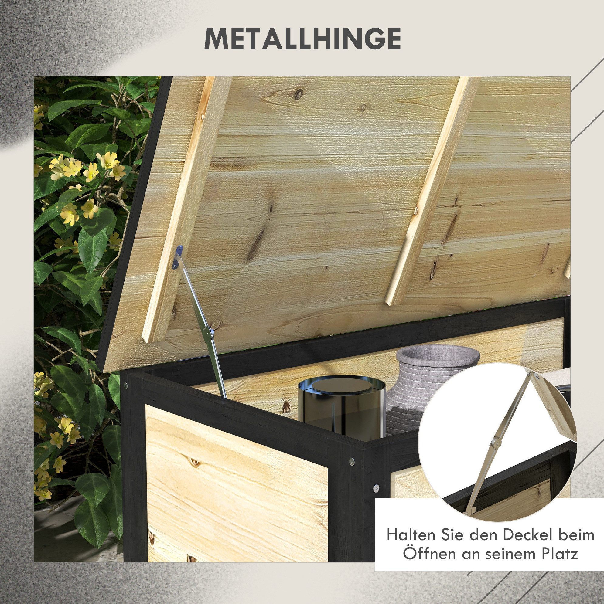 REDOM Gartenbox 100x50x43 cm Aufbewahrungsbox Holz 121L Gartenbox mit Rollen Natur (1 St., Balkon Truhe als platzsparende Outdoor Aufbewahrung), Terrassenbox für Sitzkissen Decken und Gartenutensilien