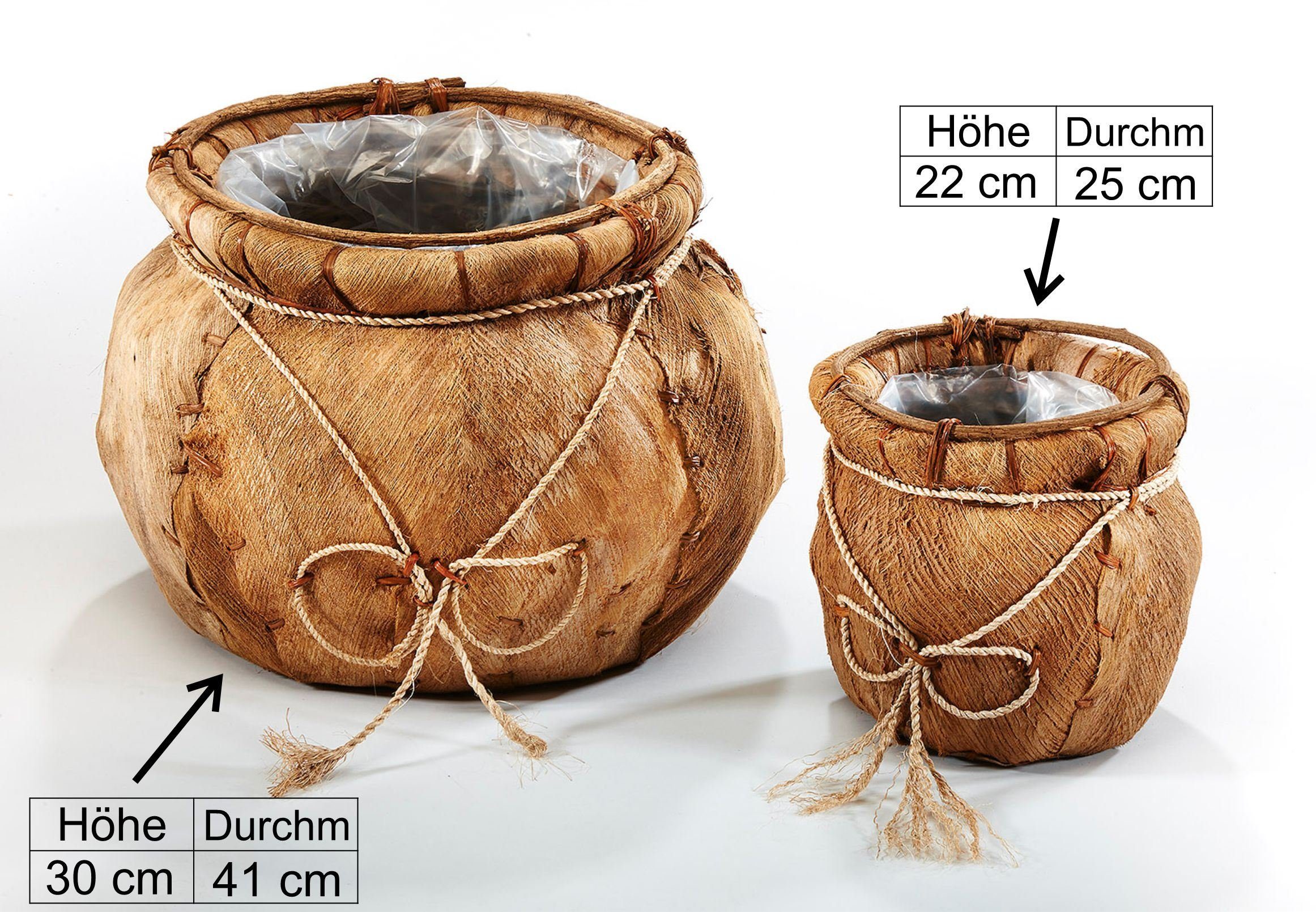 Kobolo Blumentopf Übertopf Pflanzschale - Kokos - Braun - 2er Set