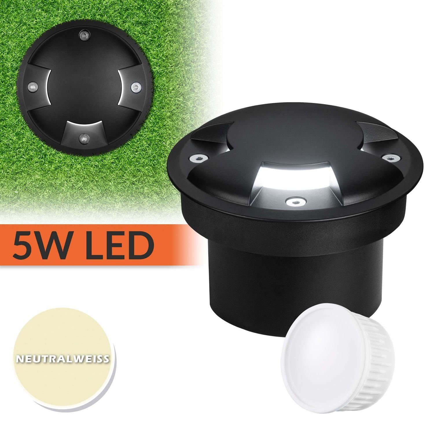 LEDANDO LED Einbaustrahler Flacher 5W LED Bodeneinbaustrahler mit 3 Lichtauslässen - schwarz - ne