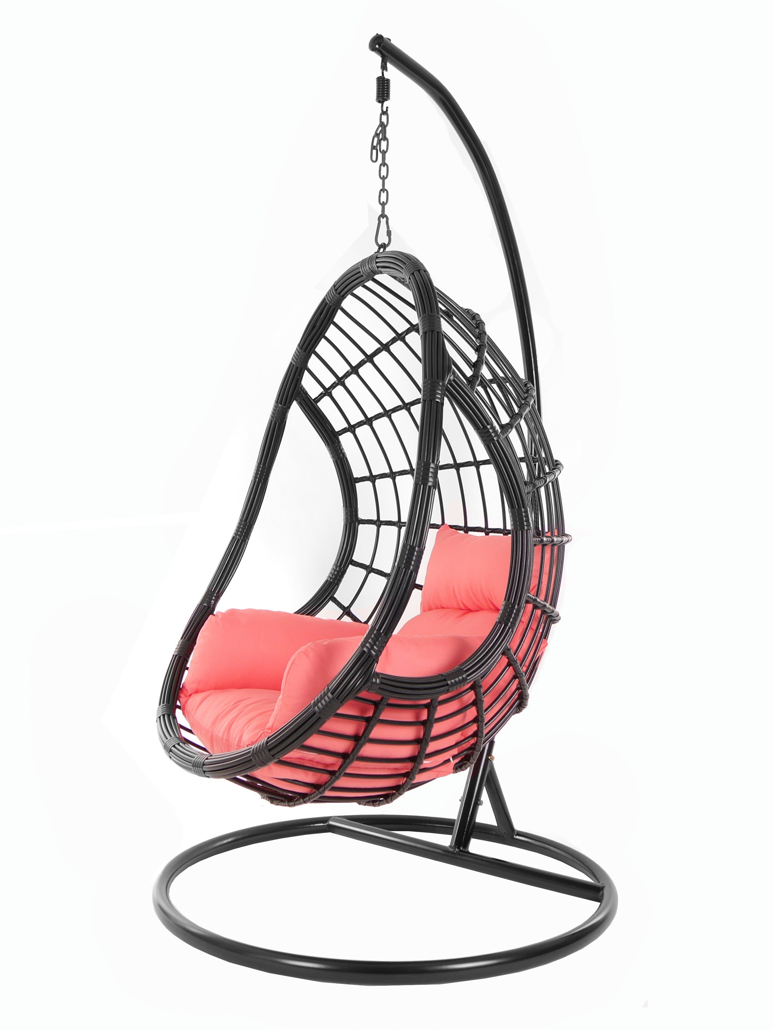 KIDEO Hängesessel PALMANOVA black, Schwebesessel, Swing Chair, Hängesessel mit Gestell und Kissen, Nest-Kissen coral (3400 coral)