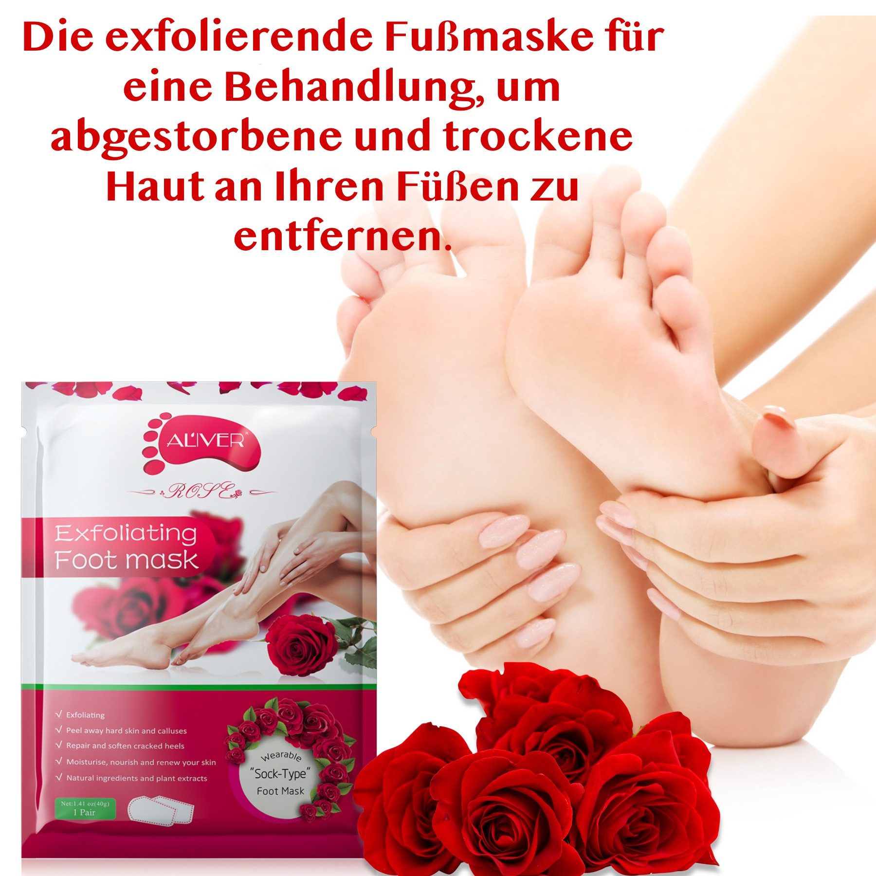 ALIVER Fußmaske Fußpflege Anti Hornhaut Socken Rose Aliver, 1-tlg.