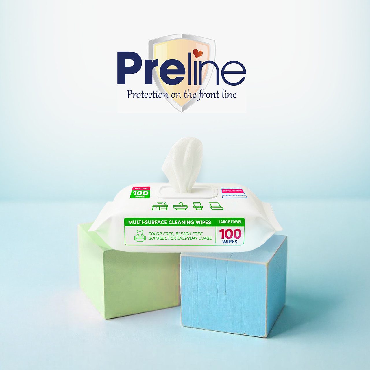 Preline Multi-Surface Oberflächenreinigungstücher, Allzwecktücher, Reinigungstücher (1-tlg., SLS/SLES/Bleichmittel-frei, Für Küche Bad Elektronik Fenster 100Stück)