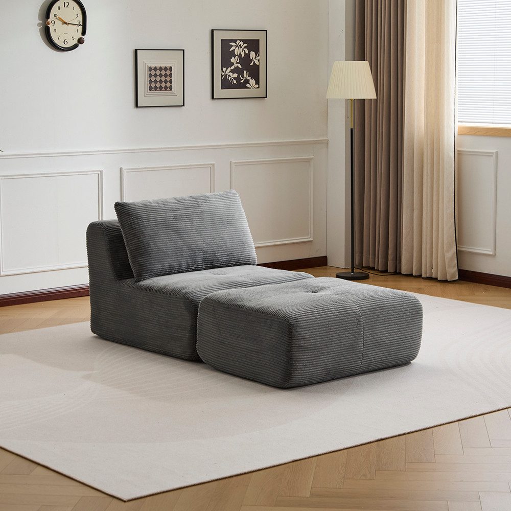 Leawin Sofa Gemütlicher Lounge Sessel mit Hocker, Cordstoff, ohne Montage, Mit Schaumstoff gepolstert, bequem für Wohn- & Schlafzimmer