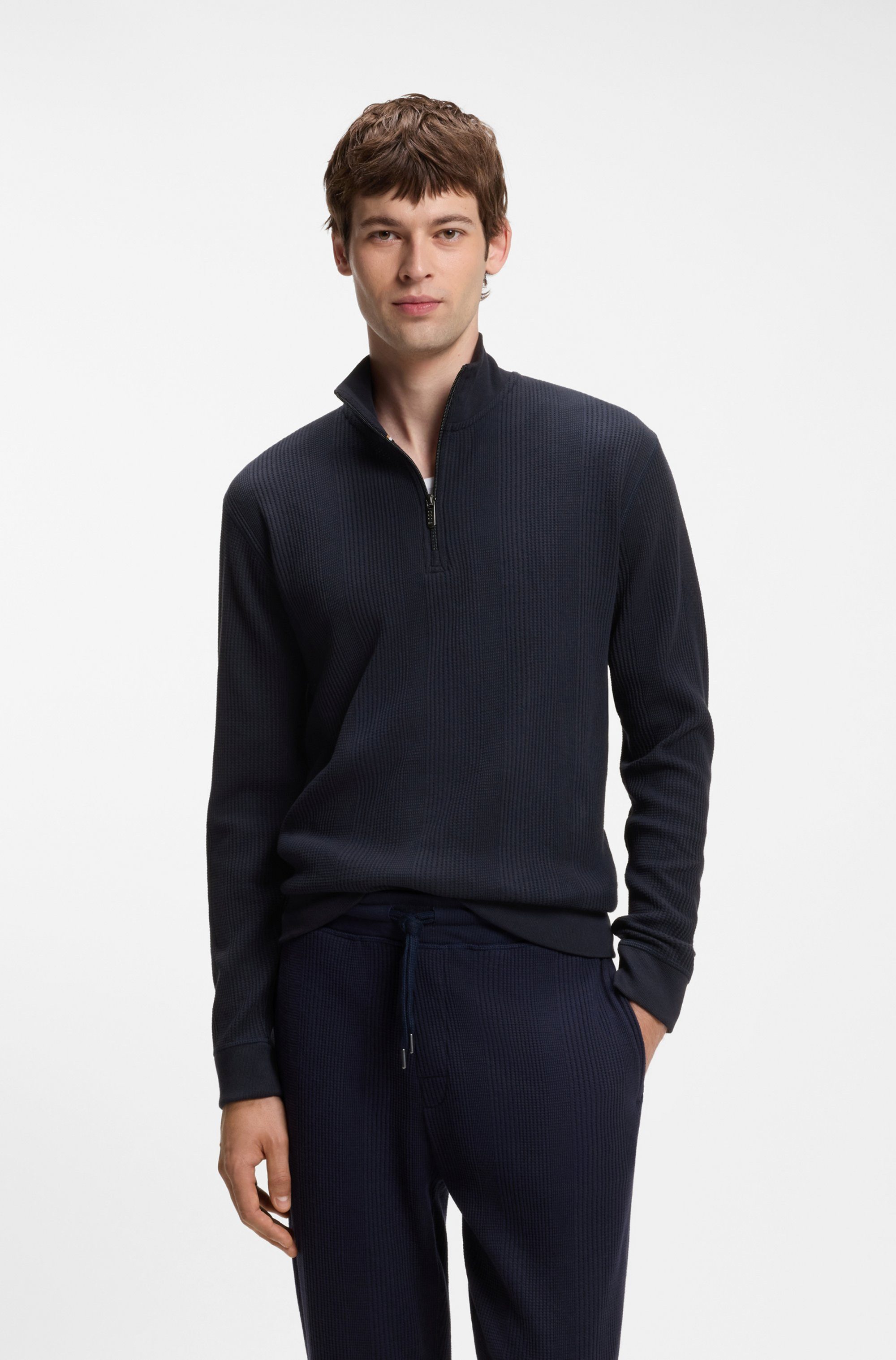 BOSS Sweatshirt Structure 1/4 Zip mit Stehkragen