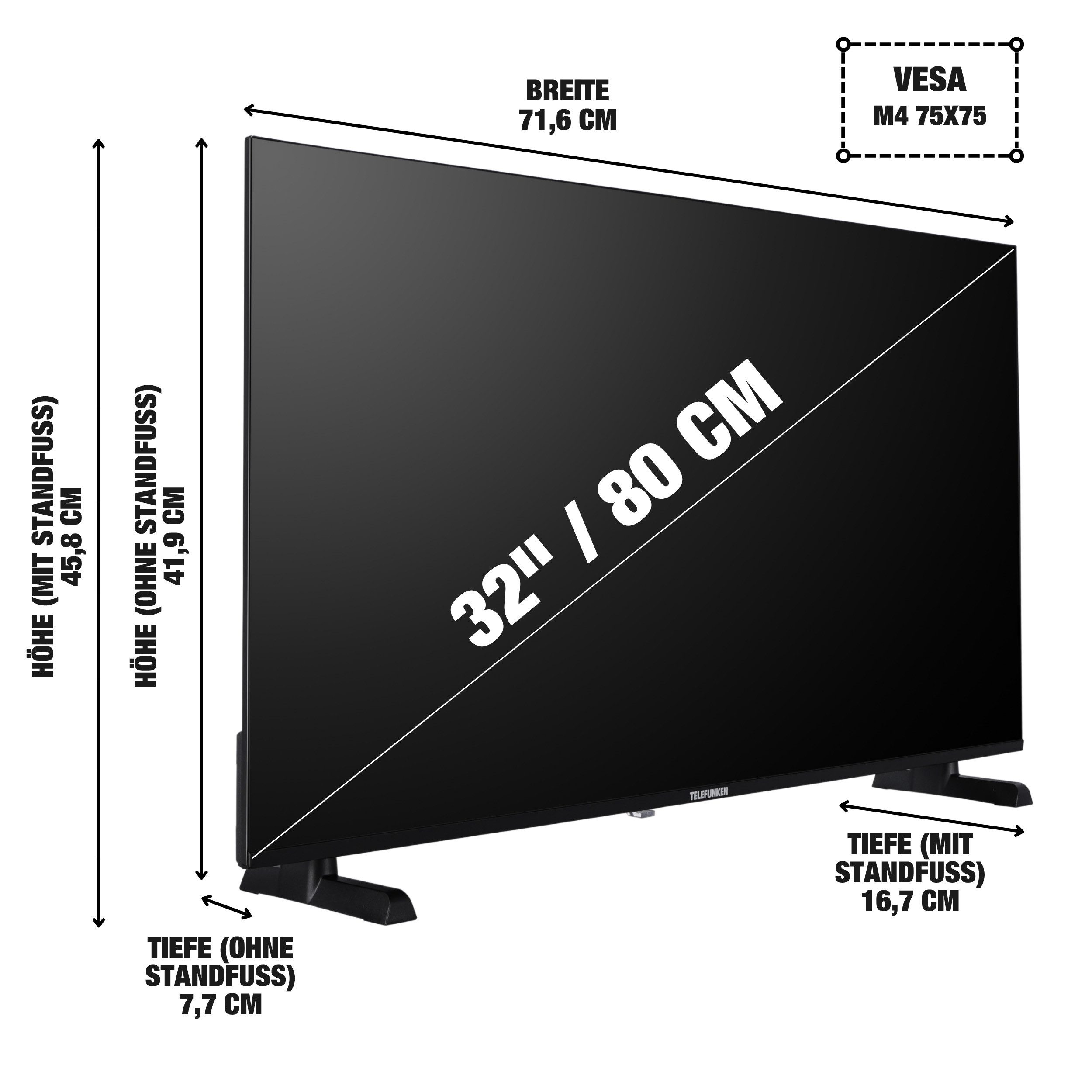 Telefunken XH32P900S LCD-LED Fernseher (80 cm/32 Zoll, HD-ready, Triple-Tuner, USB-Mediaplayer)