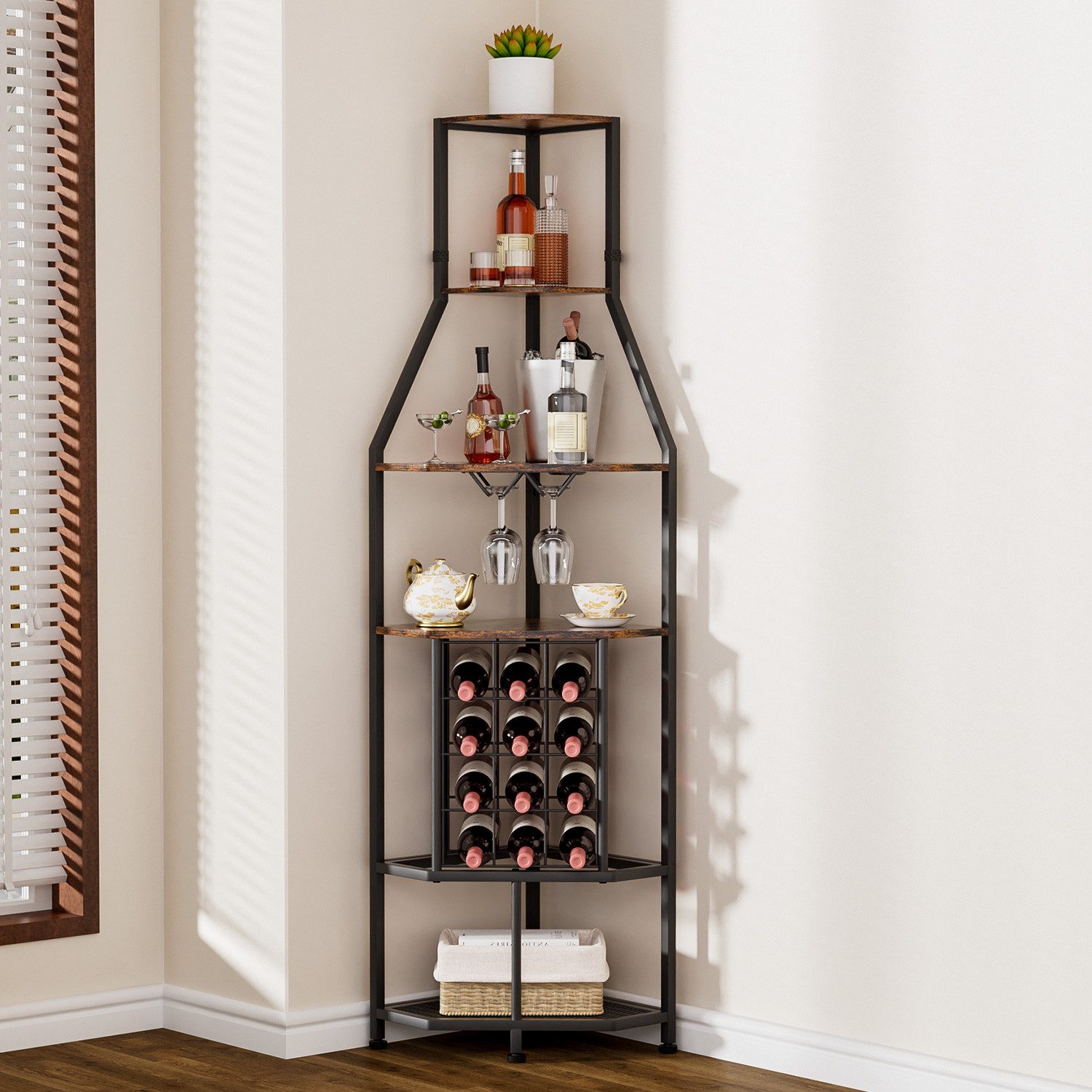 Yorbay Weinregal Eck-Weinregal Glashalter & Weinfach, Industrial Bar-Schrank