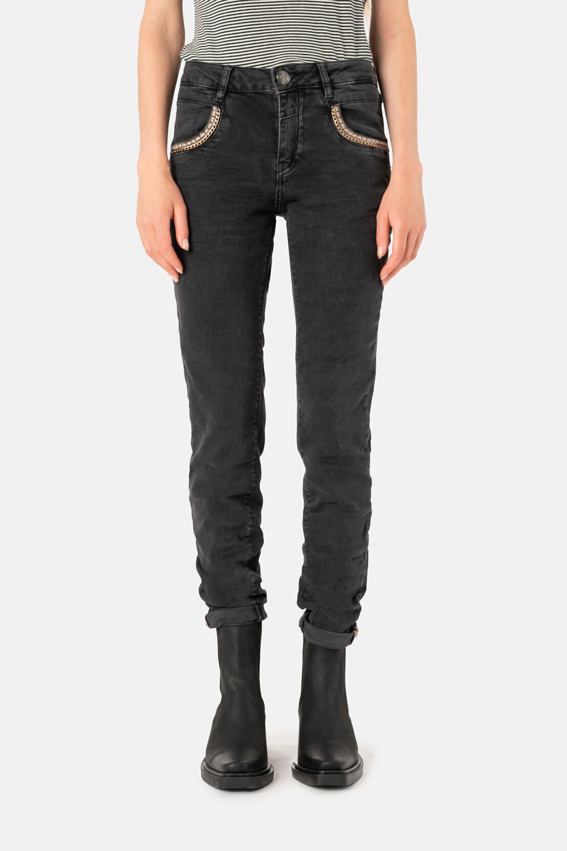 Mos Mosh Slim-fit-Jeans Naomi Gringio mit Logo-Batch