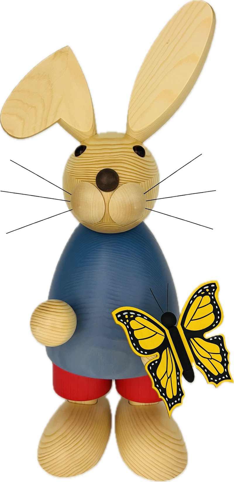 Richard Glaesser Osterhase XXL blau mit Schmetterling, Höhe 63cm, Handwerkskunst original Erzgebirge