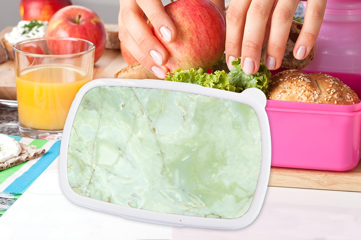 MuchoWow Lunchbox Marmor - Brotdose Erwachsene, Snackbox, Grün, - Kunststoff, Kunststoff (2-tlg), für rosa Jade Brotbox Mädchen, Kinder