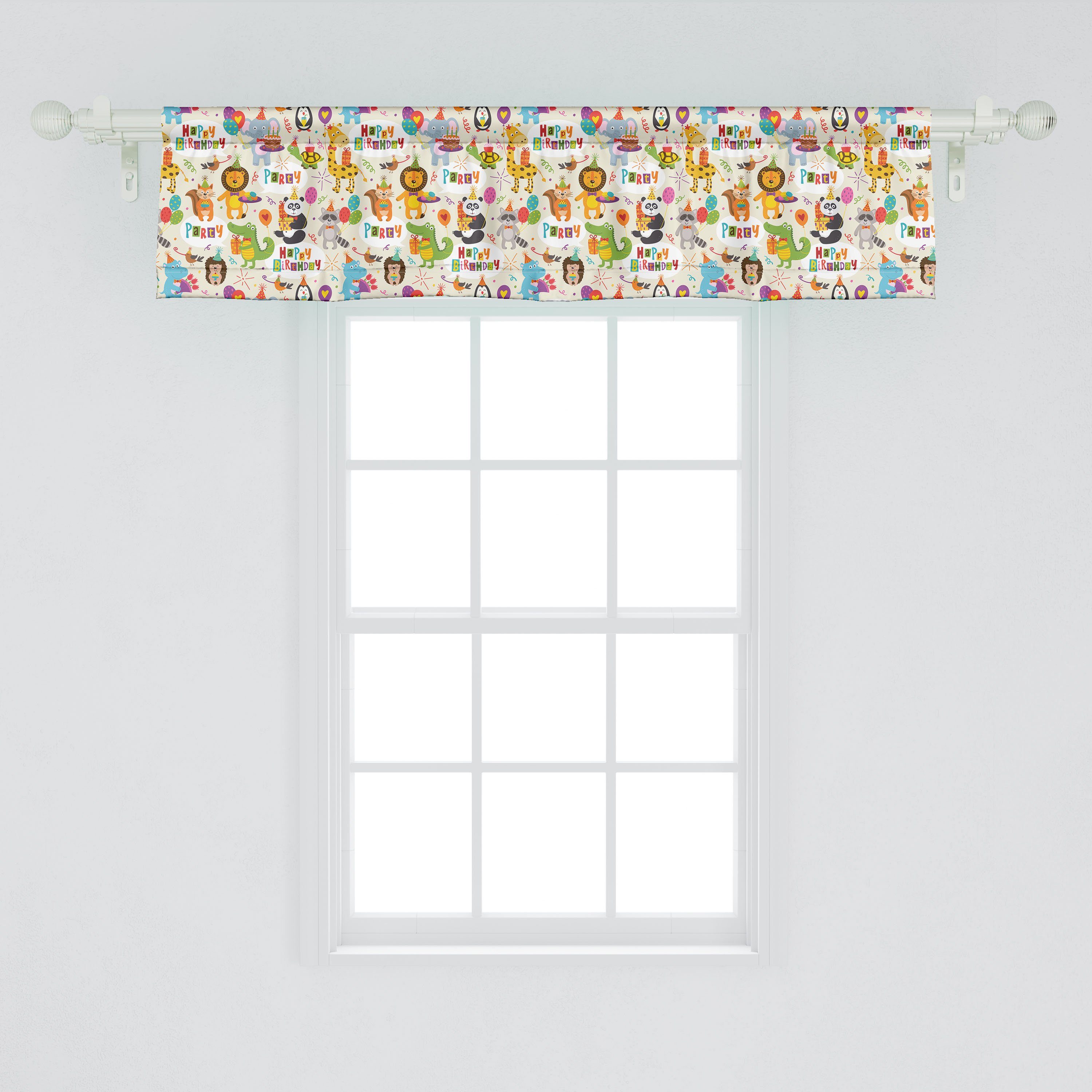 Scheibengardine Vorhang Volant für Küche Fun Dekor Microfaser, Geburtstagsfeier Schlafzimmer mit Stangentasche, Tiere Abakuhaus, Glückliche