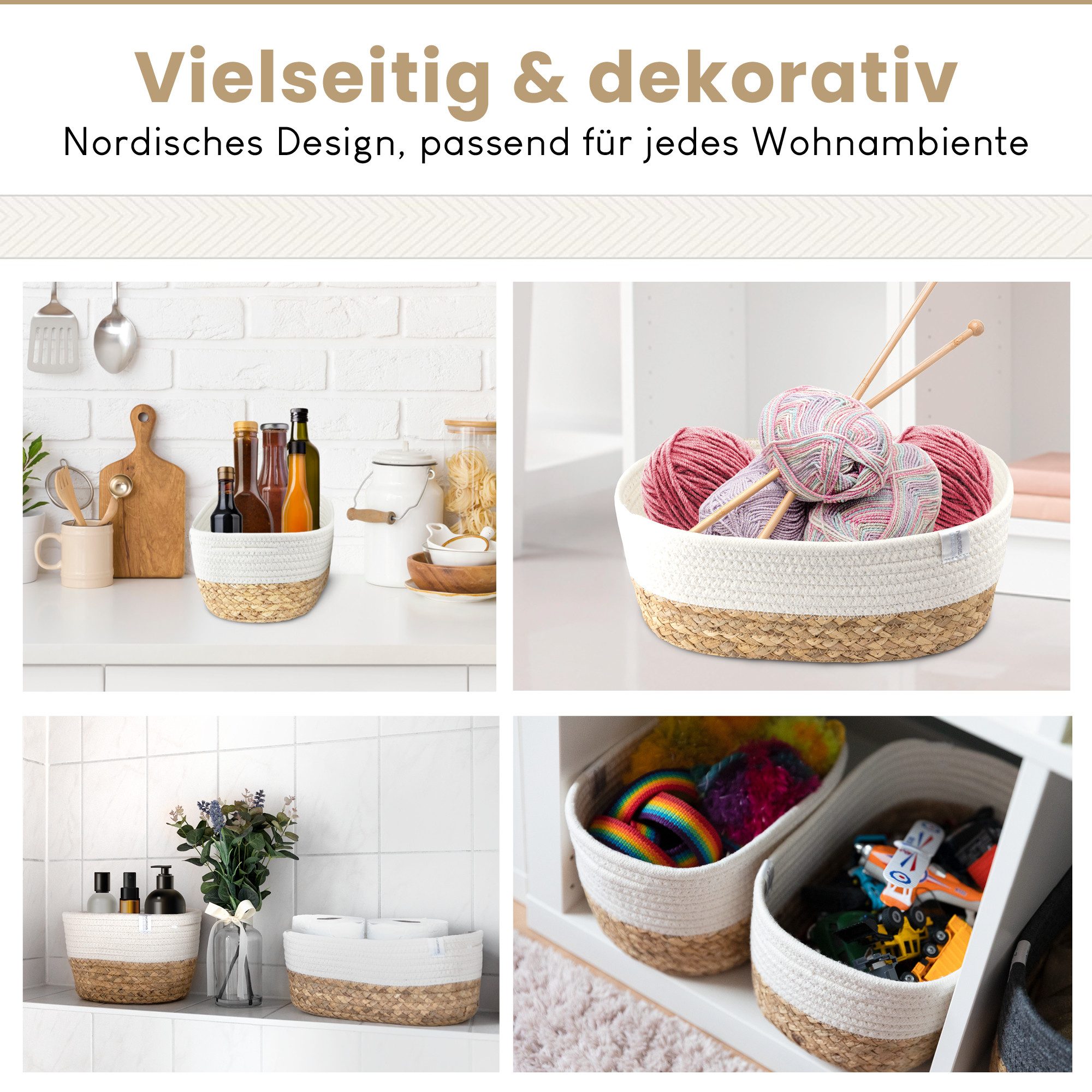 NORDIS DESIGN Aufbewahrungskorb Set "Alina" aus natürlicher Baumwolle und Wasserhyazinthe, (2er Set), Dekokorb geflochten für Bad, Babyzimmer und Schlafzimmer