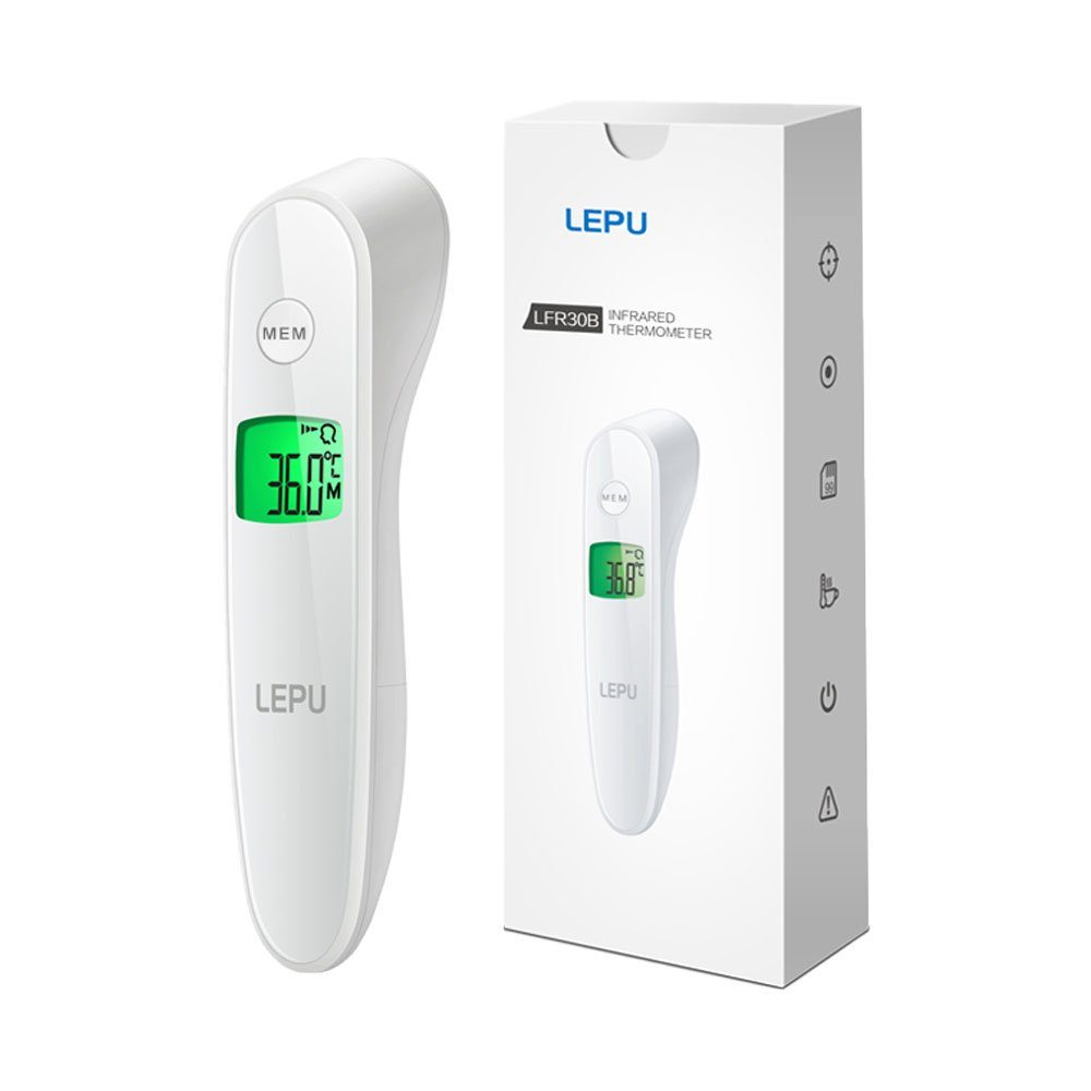 LEPU Fieberthermometer LFR30B, Infrarot Technik 1-tlg., Kontaktlos,  Infrarot Fieberthermometer mit farbigen LCD Display, Ideal für Kinder,  großer Speicher