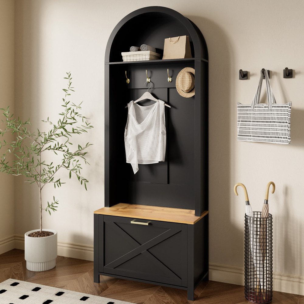 BBWL Garderobenschrank Garderobenschrank mit Schuhregal und Haken Multifunktionaler Hall Tree aus MDF mit Ablage, Eisenfüßen