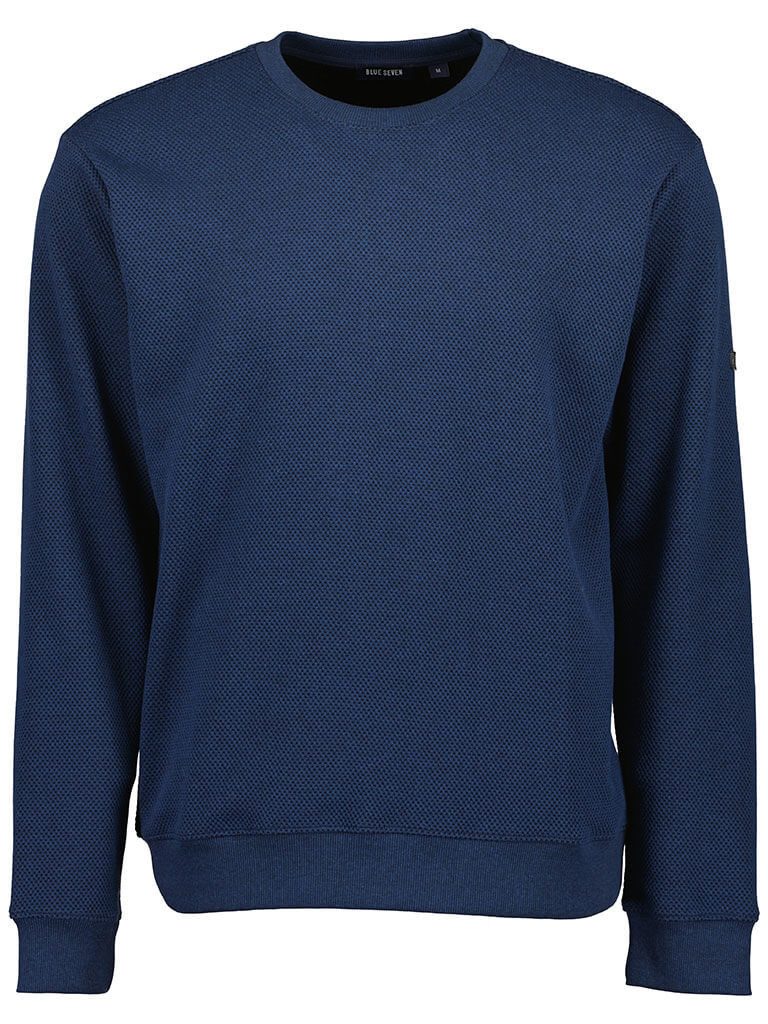Blue Seven Rundhalspullover Herren Sweatshirt 370212 mit Rundhals - Pullover Sweatshirt unifarben Fein strukturierte Oberfläche, Rundhalsausschnitt, Rippbündchen