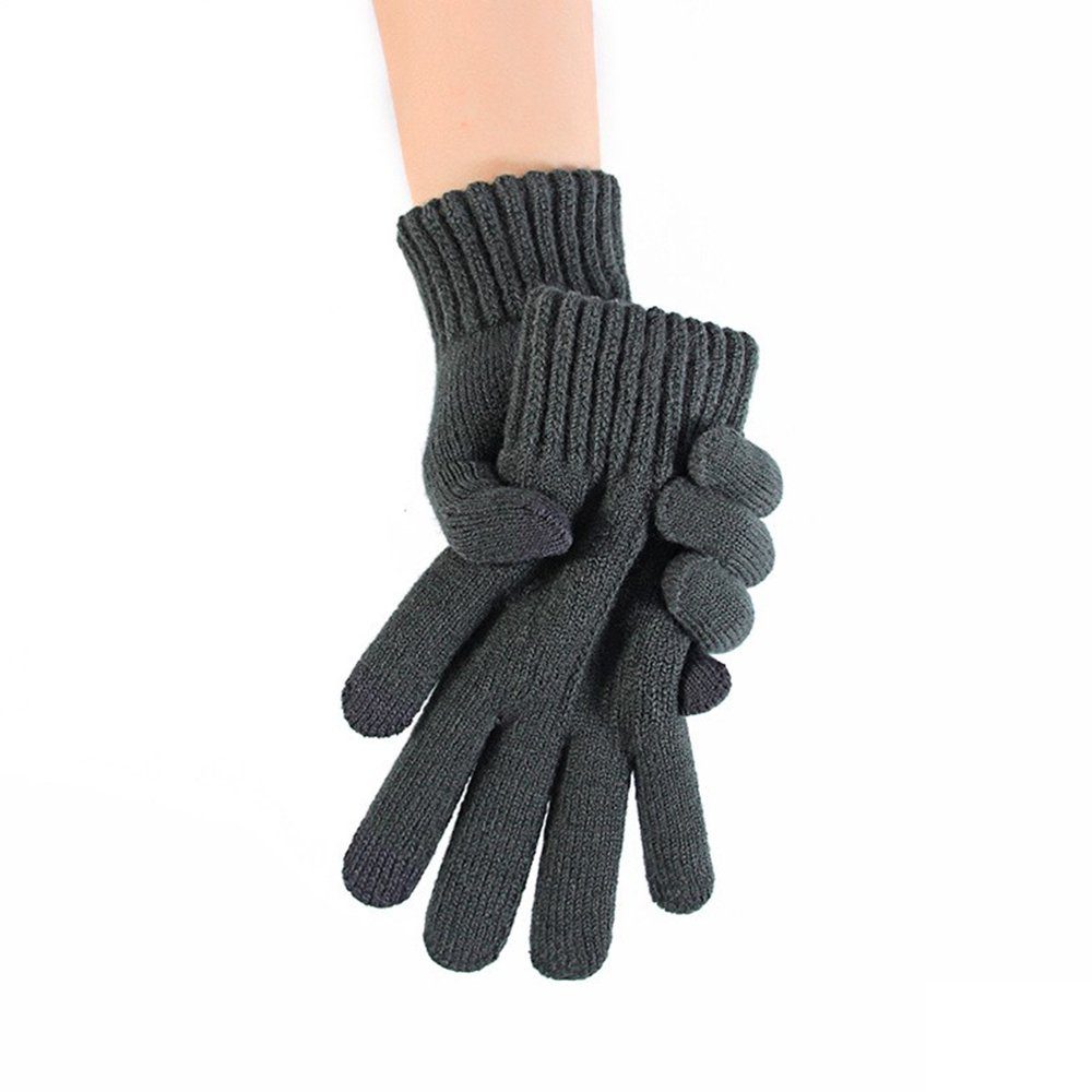 Rippstrick Grau-1 Fleece Handschuhe (Paar) Strick Hohe Touchscreen/2 Handschuhe, Handschuhe Strickhandschuhe Herren Winterhandschuhe Touchscreen HOME Fingerlos Elastizität LAPA