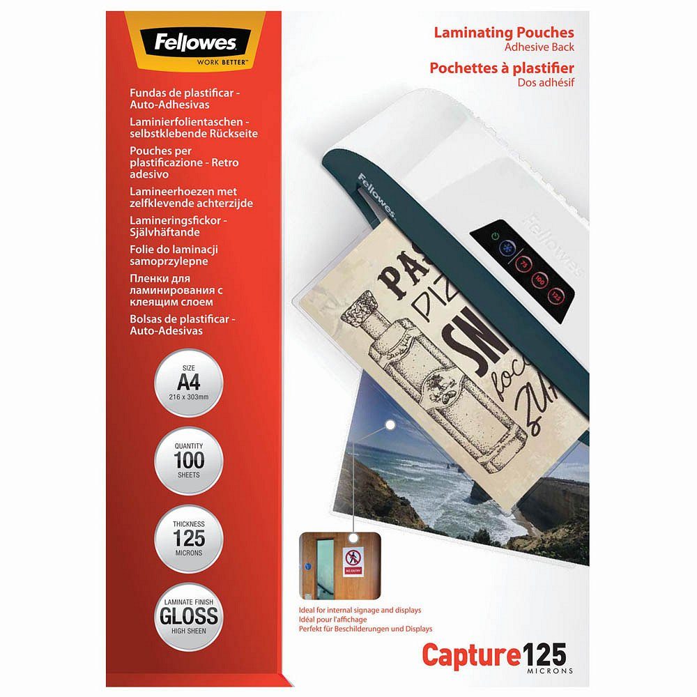 FELLOWES Schutzfolie Fellowes® 53289 Laminierfolie Capture 125mic Peel & Stick A4 - 100 Stü, Abgerundete Ecken