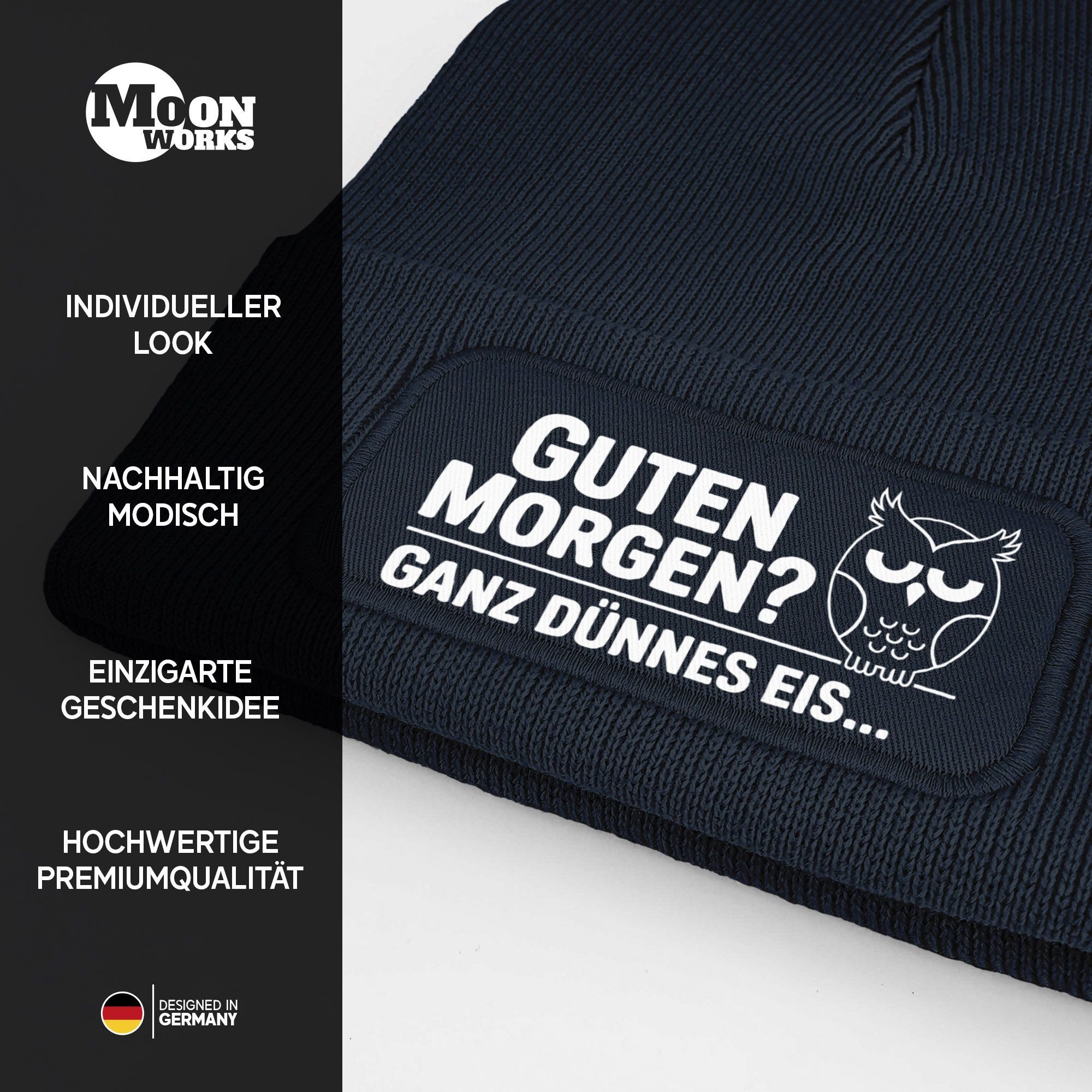 MoonWorks Strickmütze Damen Beanie Spruch Morgenmuffel Geschenkidee Strickmütze mit Spruch