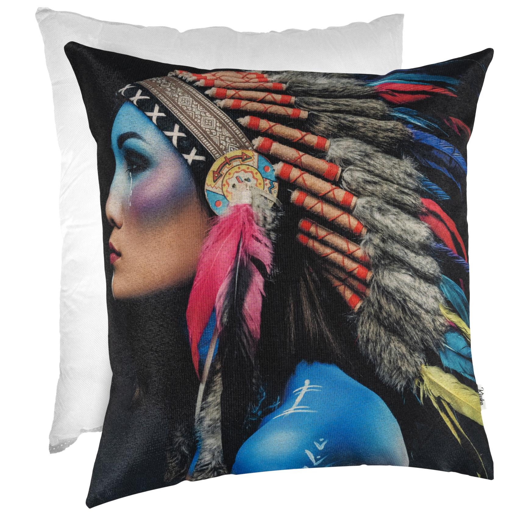 Kisska Dekokissen Designer Kissenbezug Modern-Zierkissen Hochwertig, Native American Kissenhülle in 40x40cm mit Füllung Gobelin Pop Art