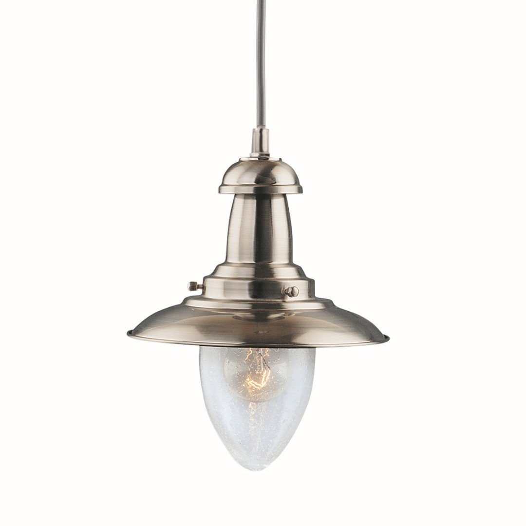 Licht-Erlebnisse Pendelleuchte FISHERMAN, ohne Leuchtmittel, Hängelampe E27 Silber Glas Metall Industrie Design Hängeleuchte