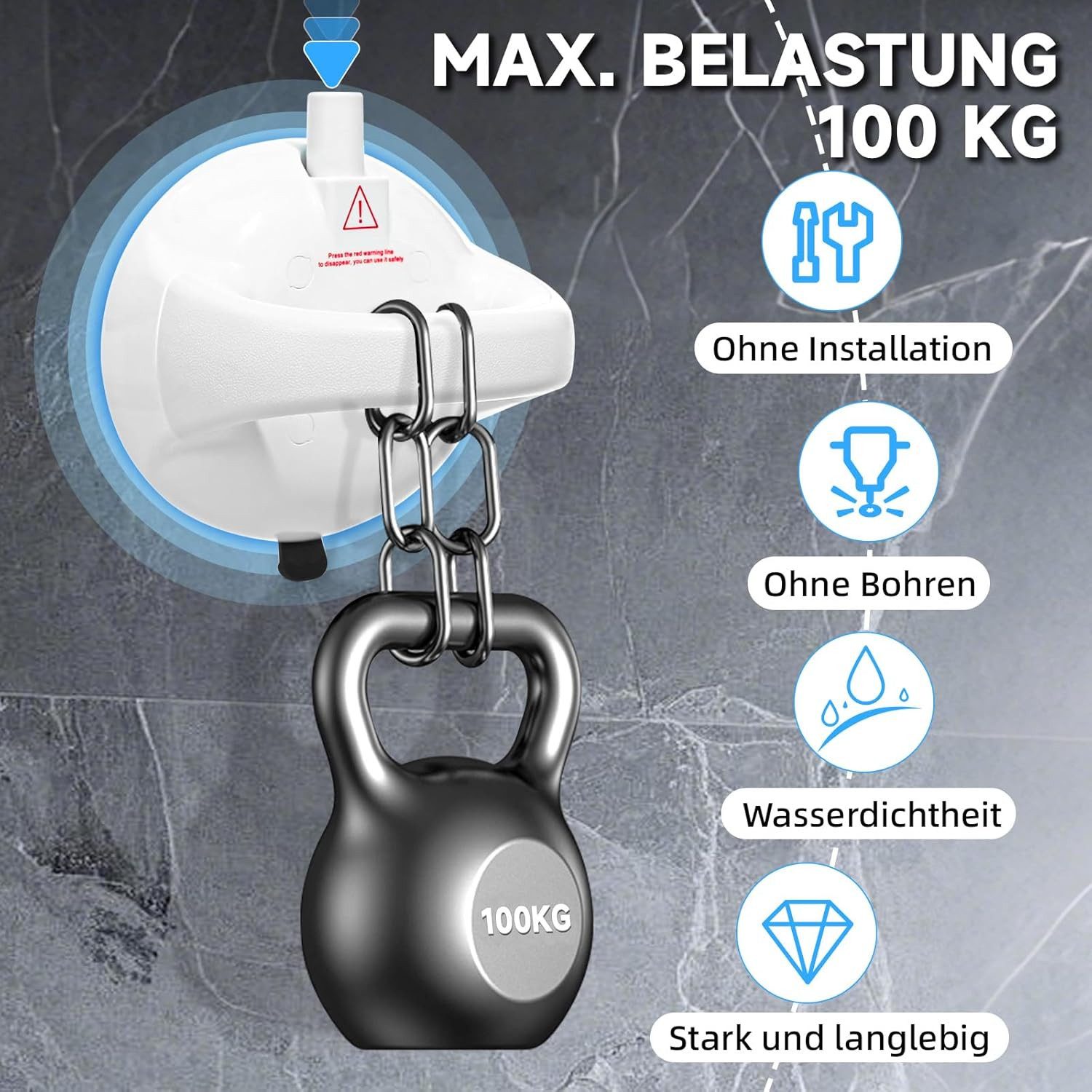 FELIXLEO Haltegriff Haltegriff Dusche Ohne Bohren 2er Set Duschgriff Saugnapf Weiß – Bild 3 von 5
