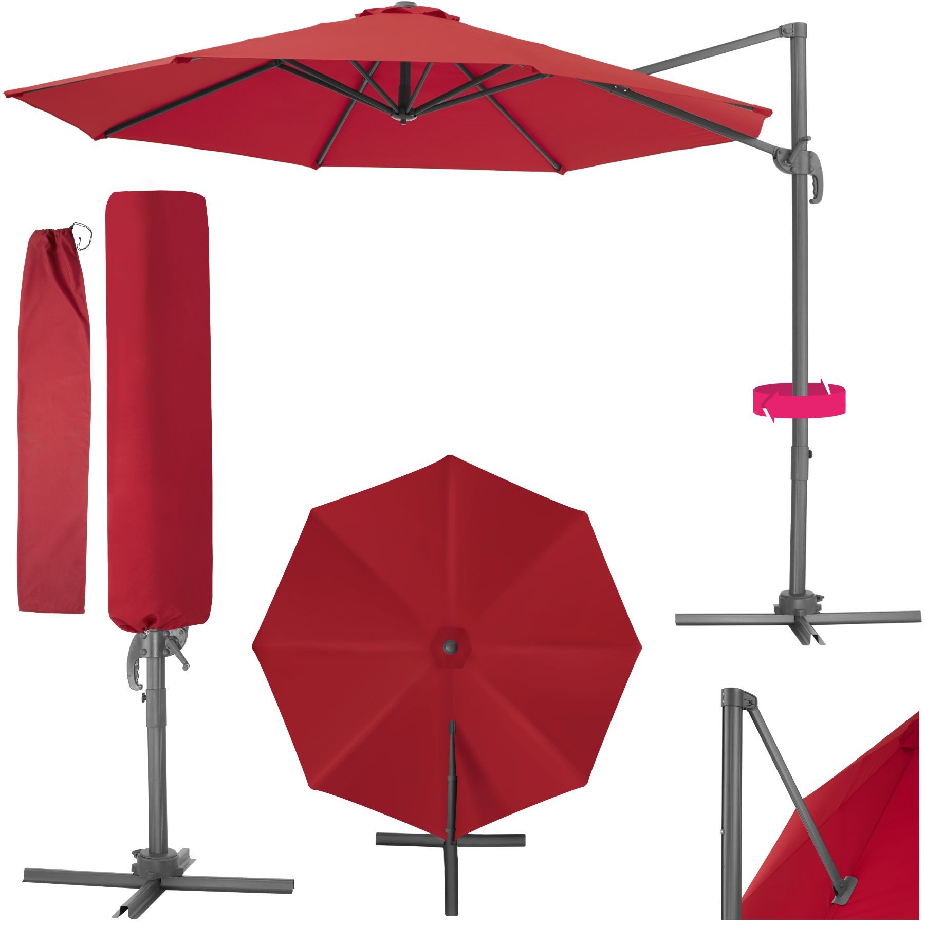 tectake Ampelschirm Daria, Set mit Schutzhülle für Terrasse oder Garten, Parasol inkl. Schutzhülle in Schrimfarbe, 360° drehbar