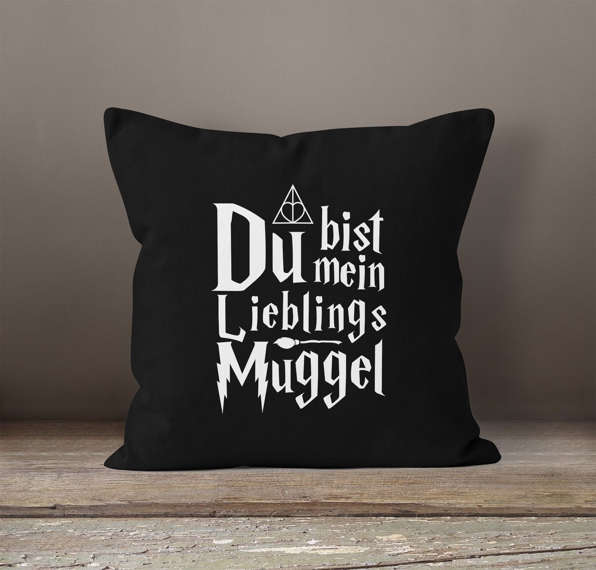 Liebe Du Geschenk mein MoonWorks® MoonWorks Deko-Kissen Spruch Lieblings-Muggel Dekokissen Kissen-Bezug Baumwolle bist Kissen-Hülle Valentinstag