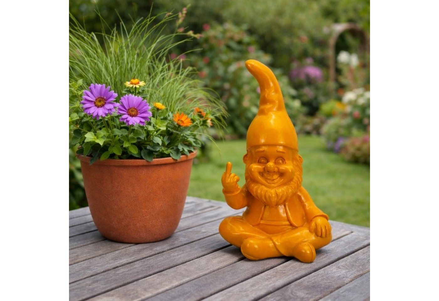 Online-Fuchs Gartenfigur für außen - Lustiger Gartenzwerg mit Mittelfinger - 21 cm groß, (moderne Farben, wetterfest), humorvolle Geschenkidee für Gartenfreunde