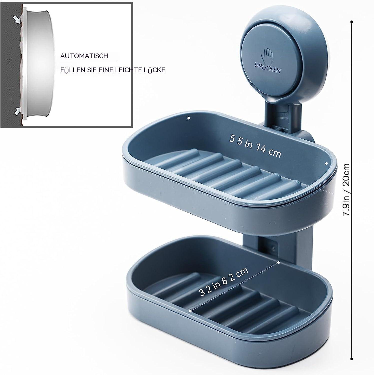 TUABUR Seifenhalter Doppel-Seifenschale, Saugnapfhalter, Blau stark, abnehmbar, Dusche/Küche